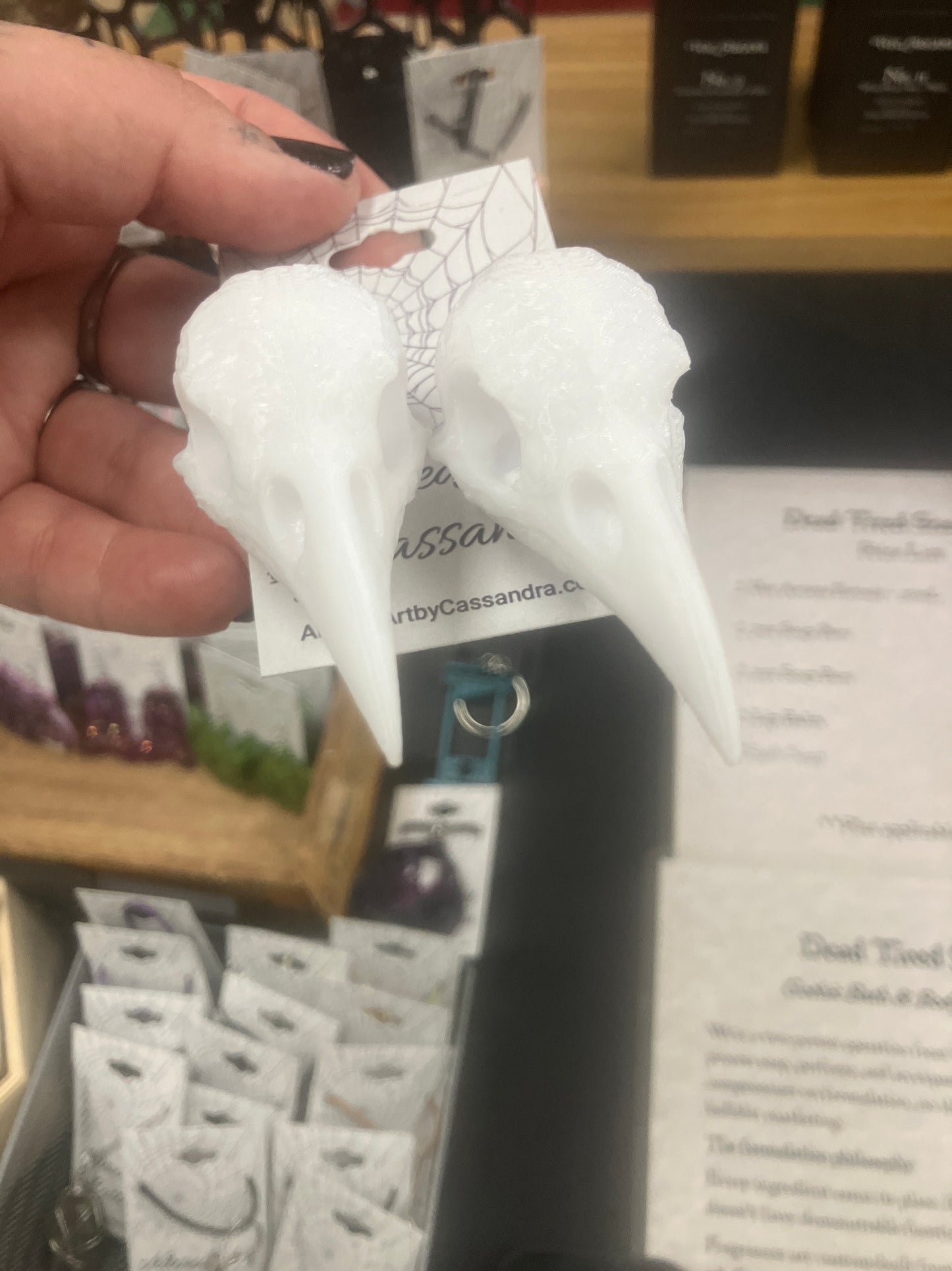 Faux bird skull earrings