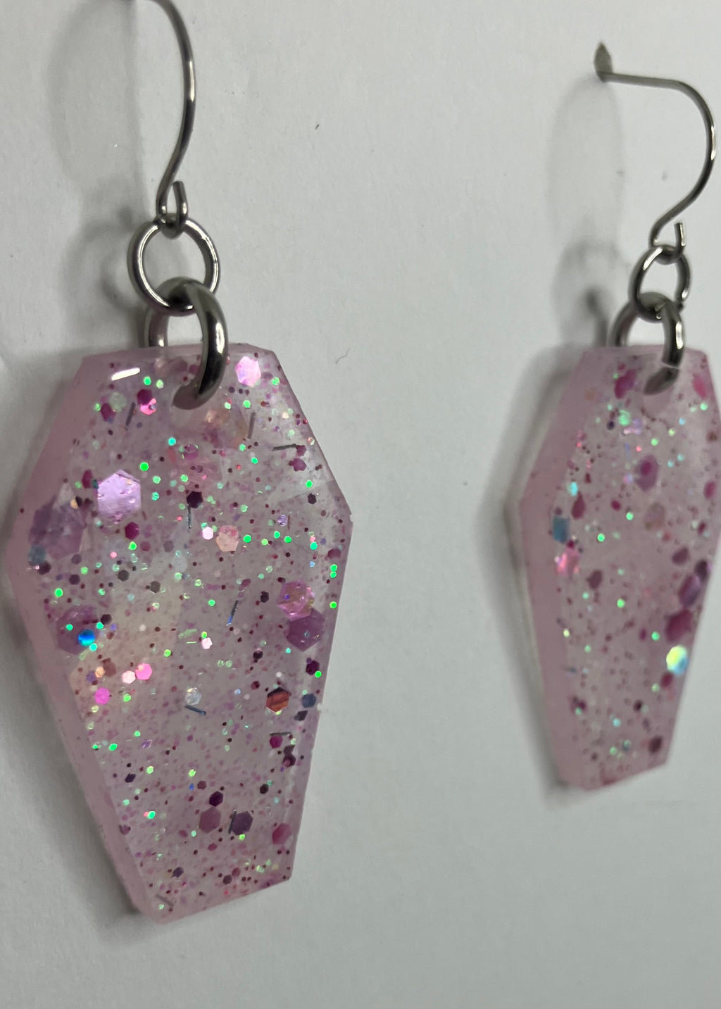 Holographic coffin resin earrings