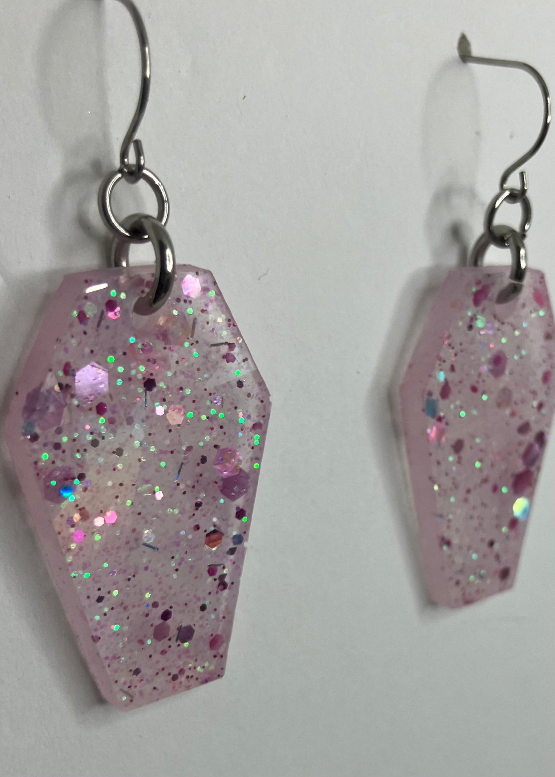 Holographic coffin resin earrings