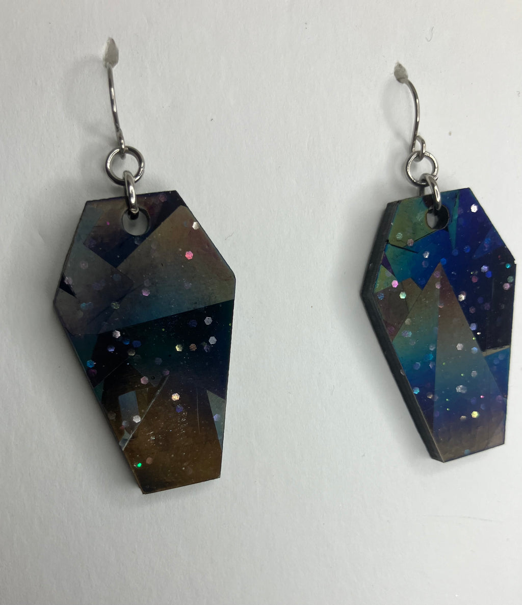 Holographic coffin resin earrings