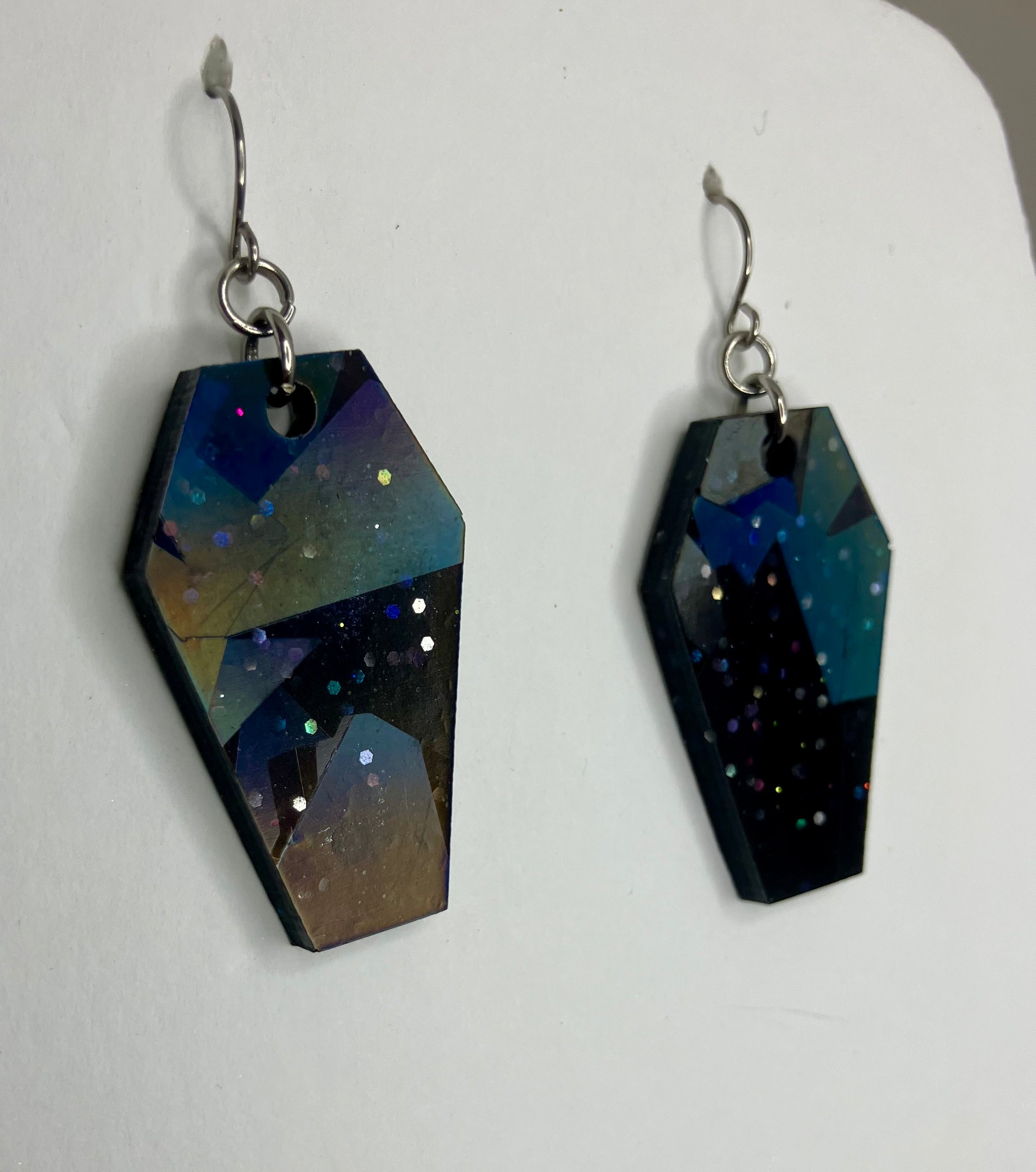 Holographic coffin resin earrings
