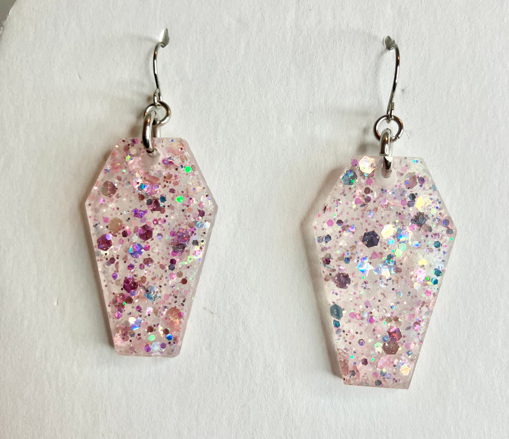 Holographic coffin resin earrings