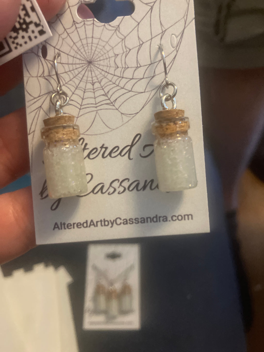 Tiny bone filled vial earrings