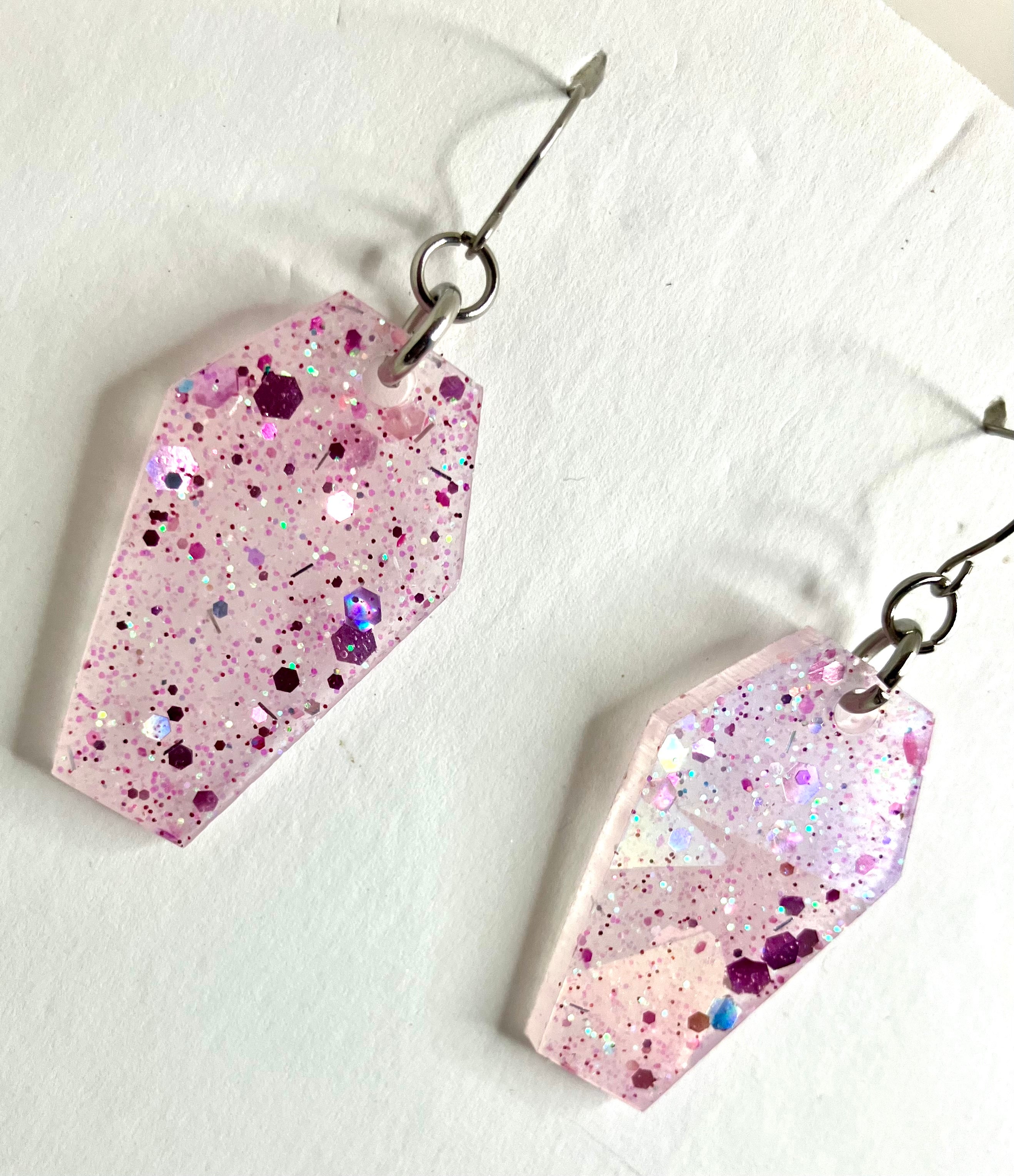 Holographic coffin resin earrings