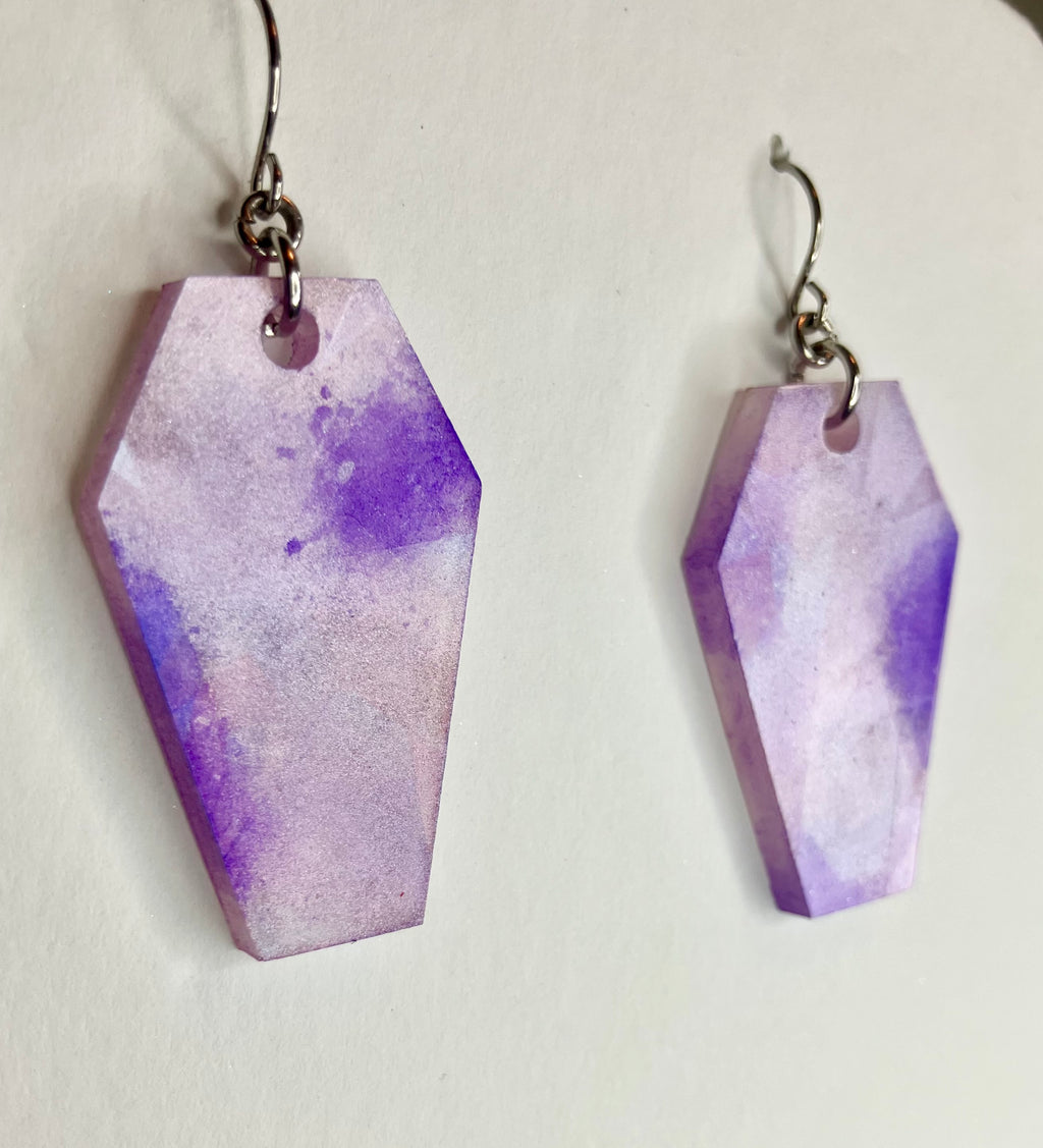 Holographic coffin resin earrings