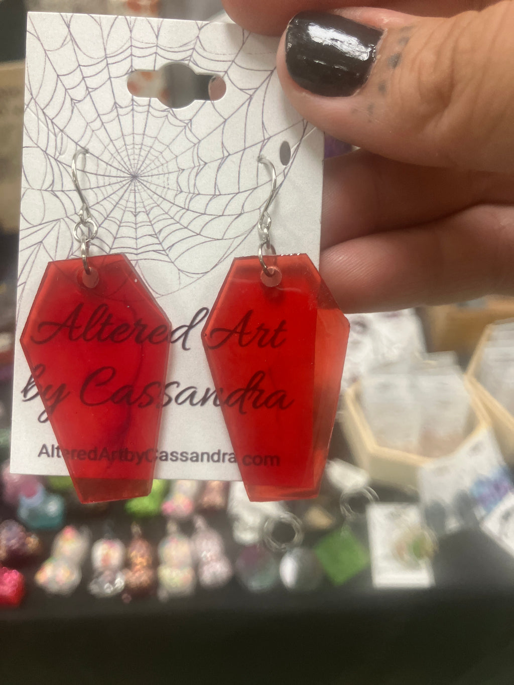 Holographic coffin resin earrings
