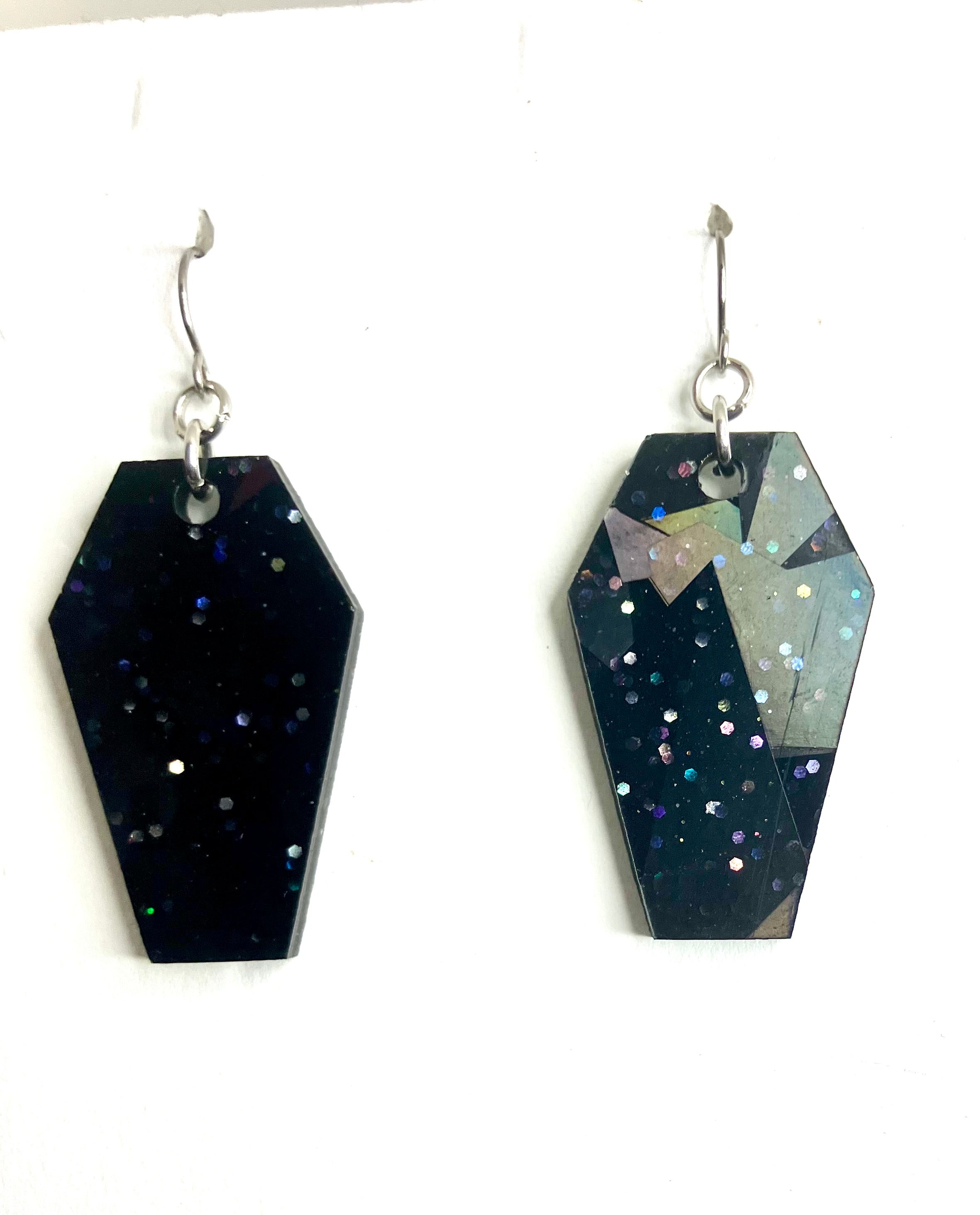Holographic coffin resin earrings