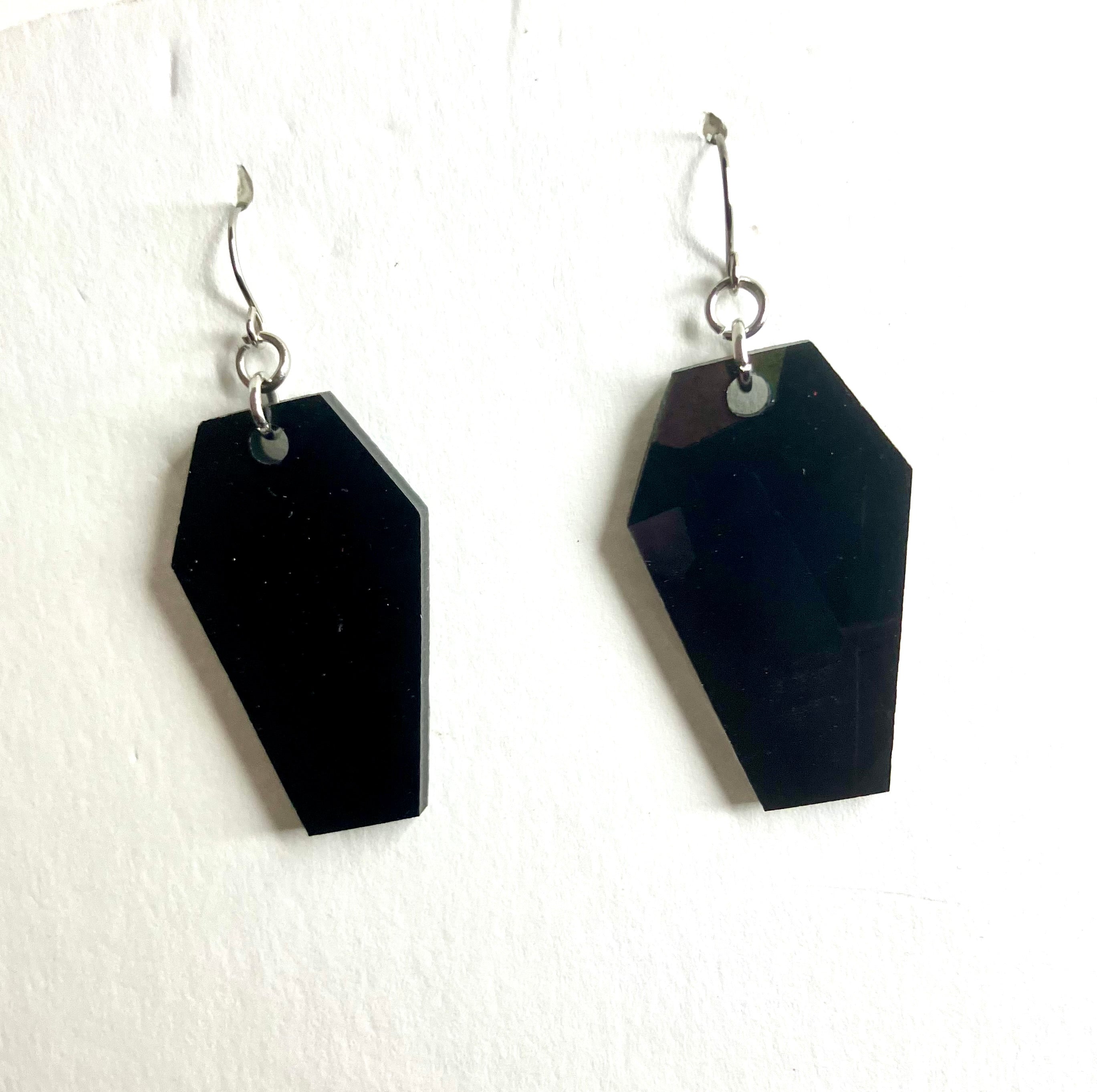 Holographic coffin resin earrings