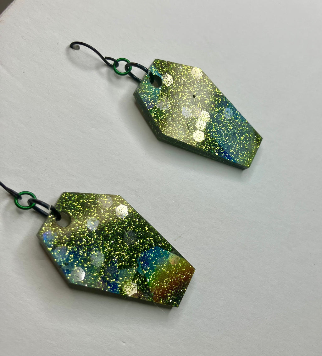 Holographic coffin resin earrings