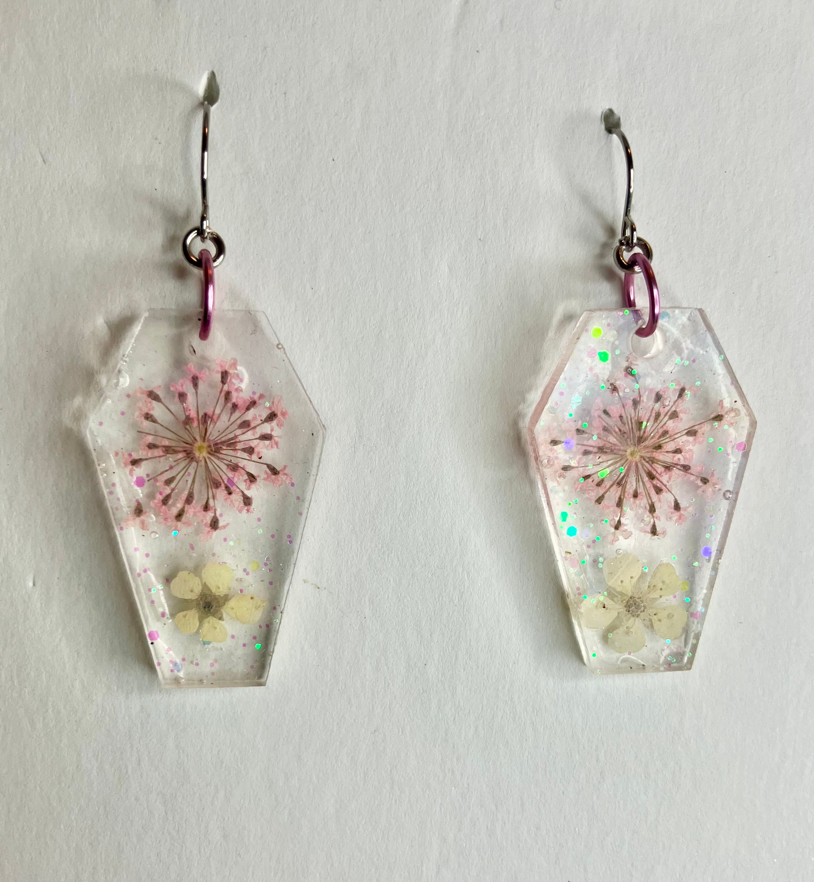 Holographic coffin resin earrings