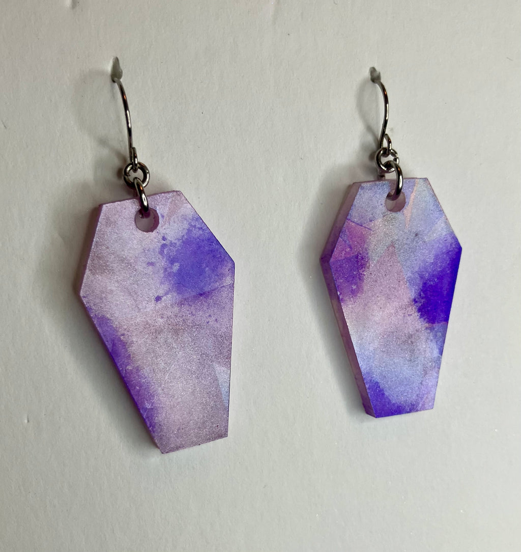 Holographic coffin resin earrings