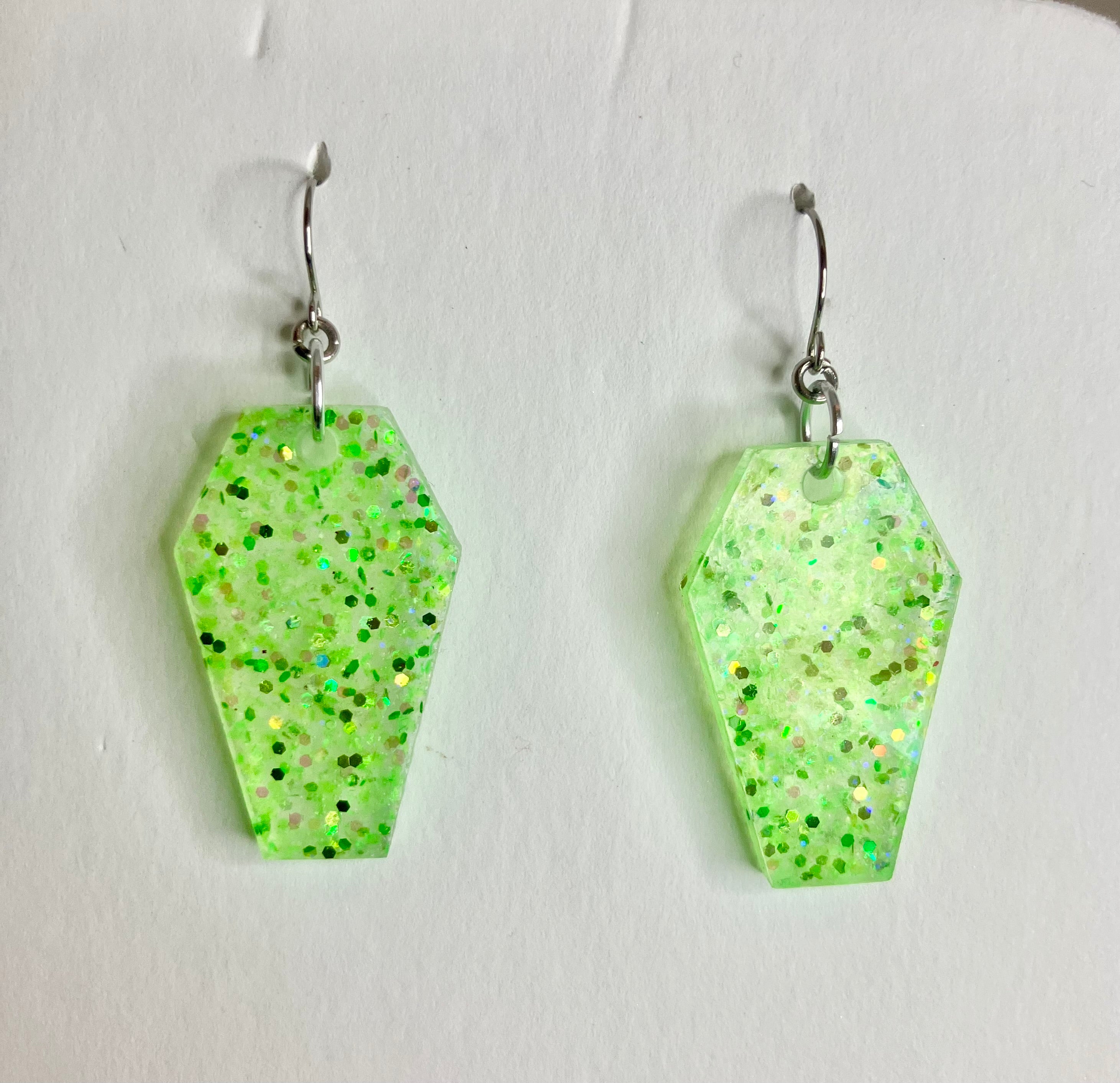 Holographic coffin resin earrings