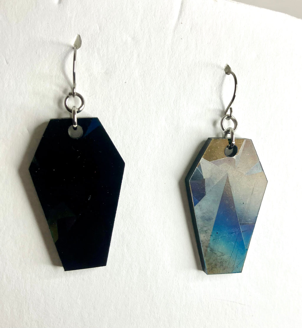 Holographic coffin resin earrings