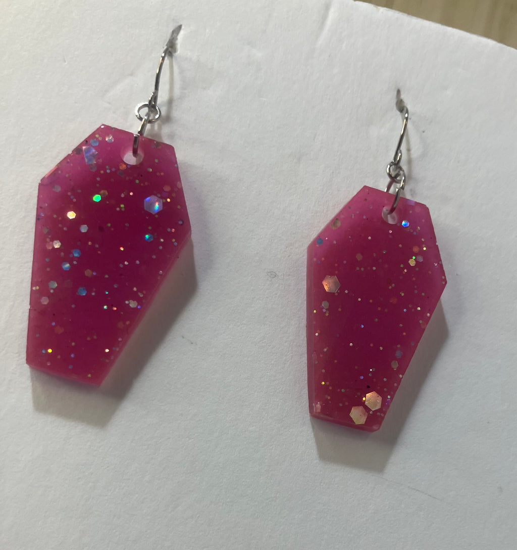 Holographic coffin resin earrings