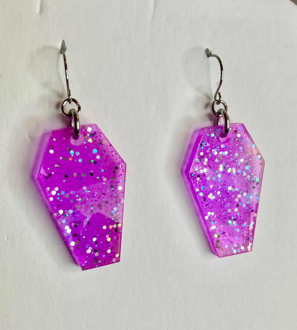 Holographic coffin resin earrings