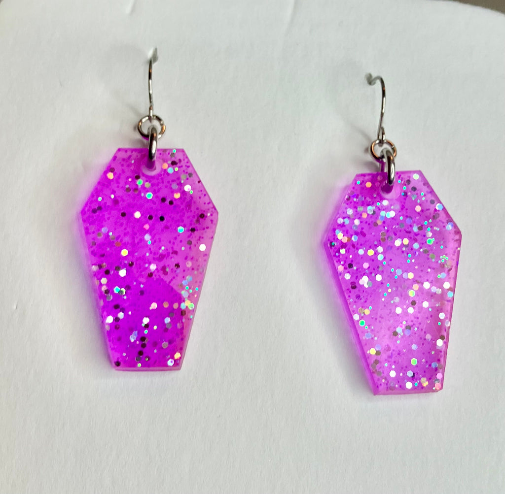 Holographic coffin resin earrings