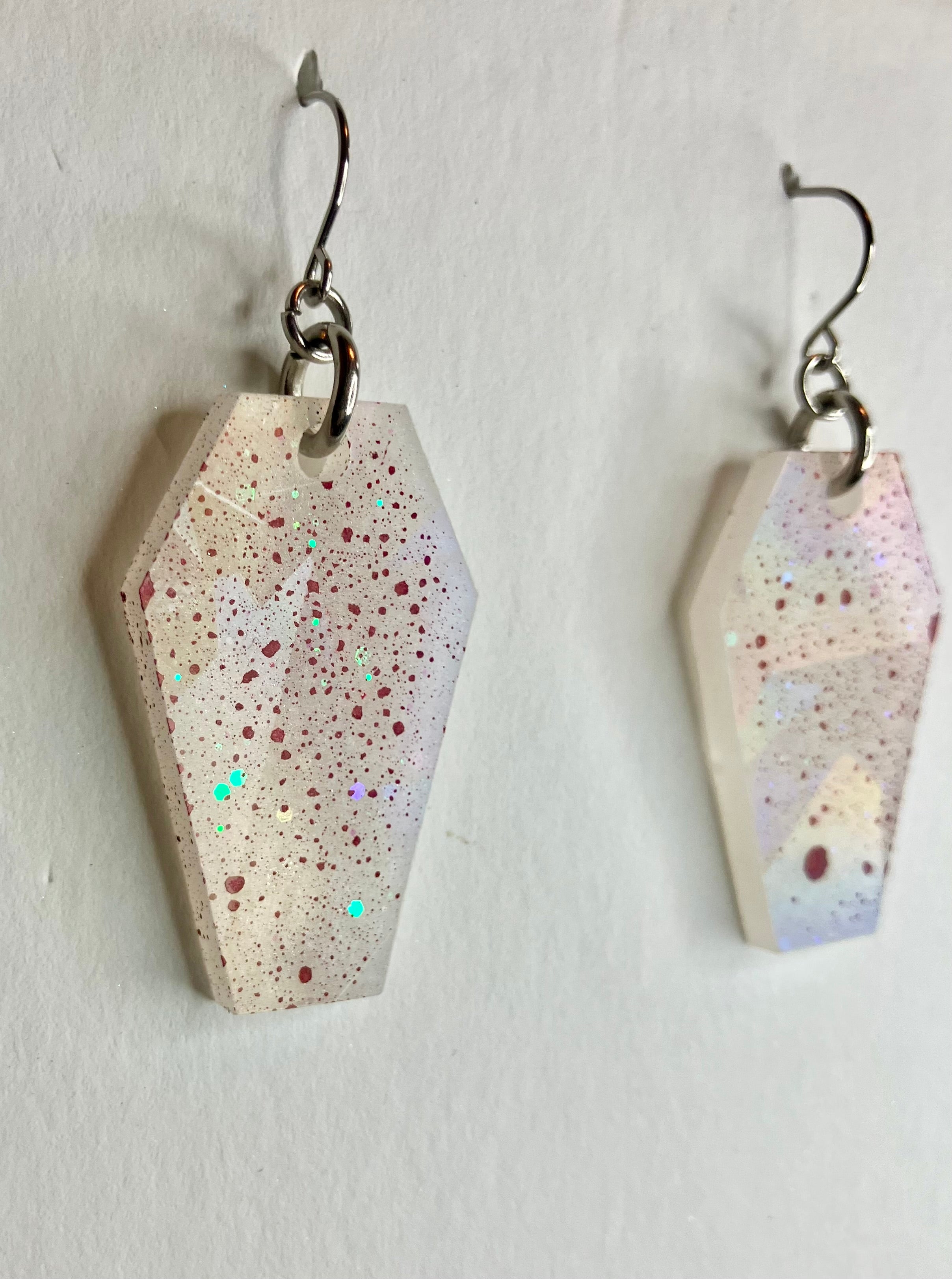 Holographic coffin resin earrings
