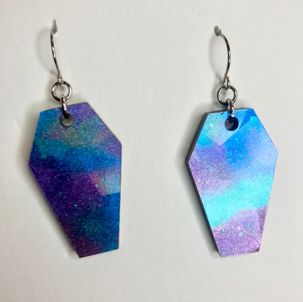 Holographic coffin resin earrings