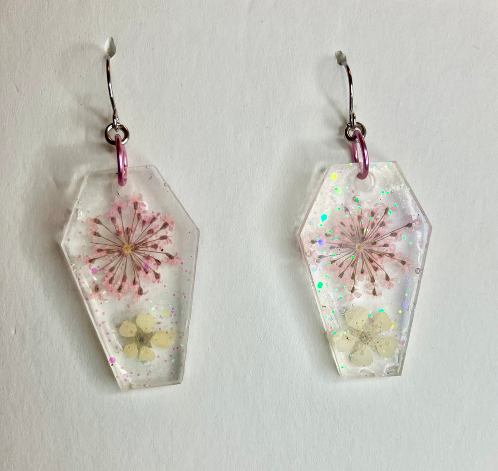 Holographic coffin resin earrings