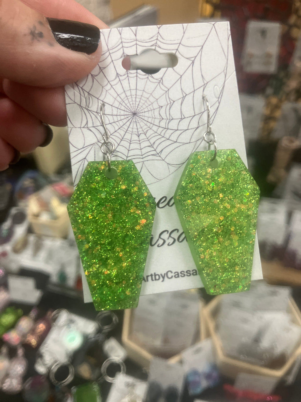 Holographic coffin resin earrings