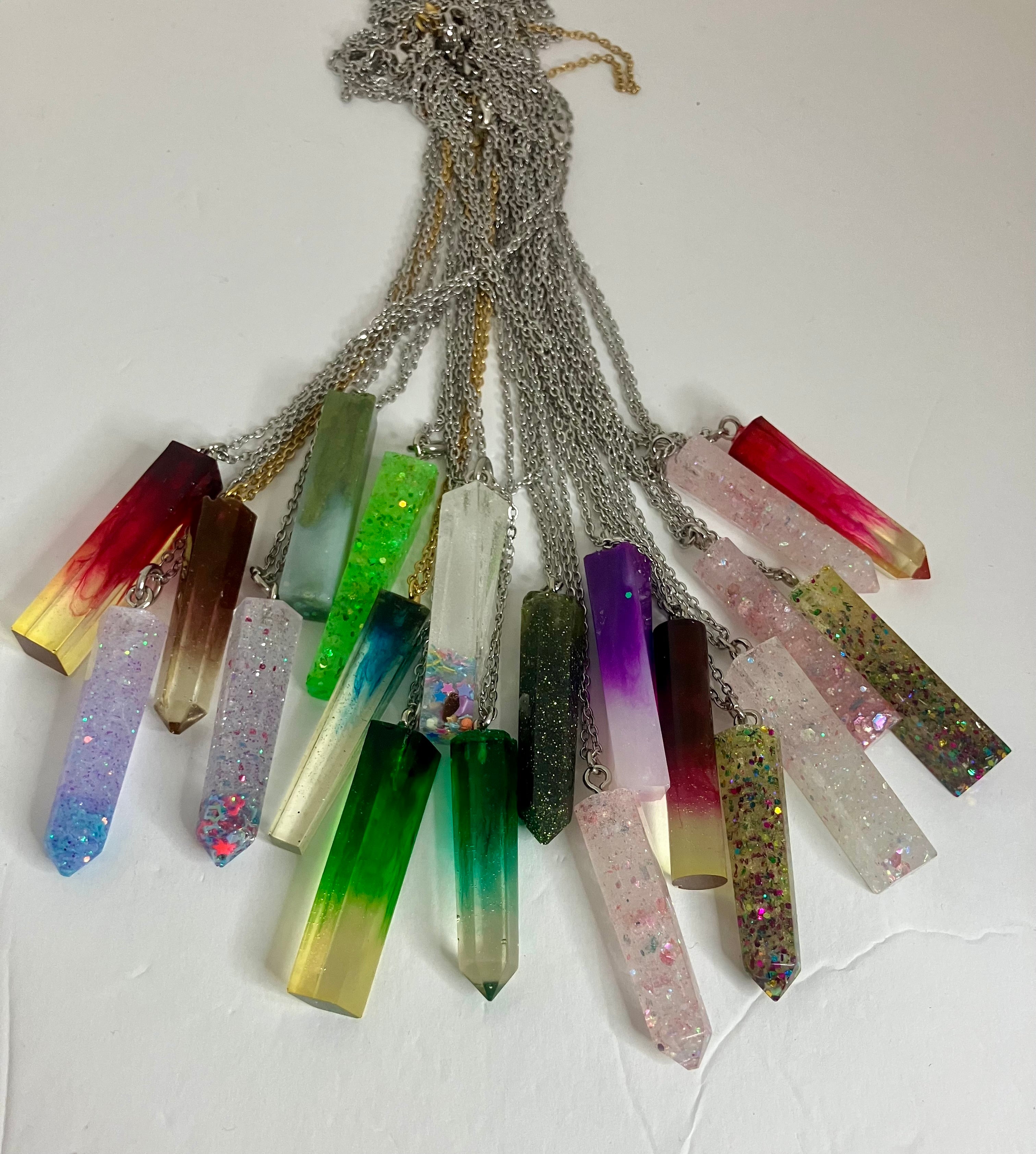 Resin cylinder pendant necklace