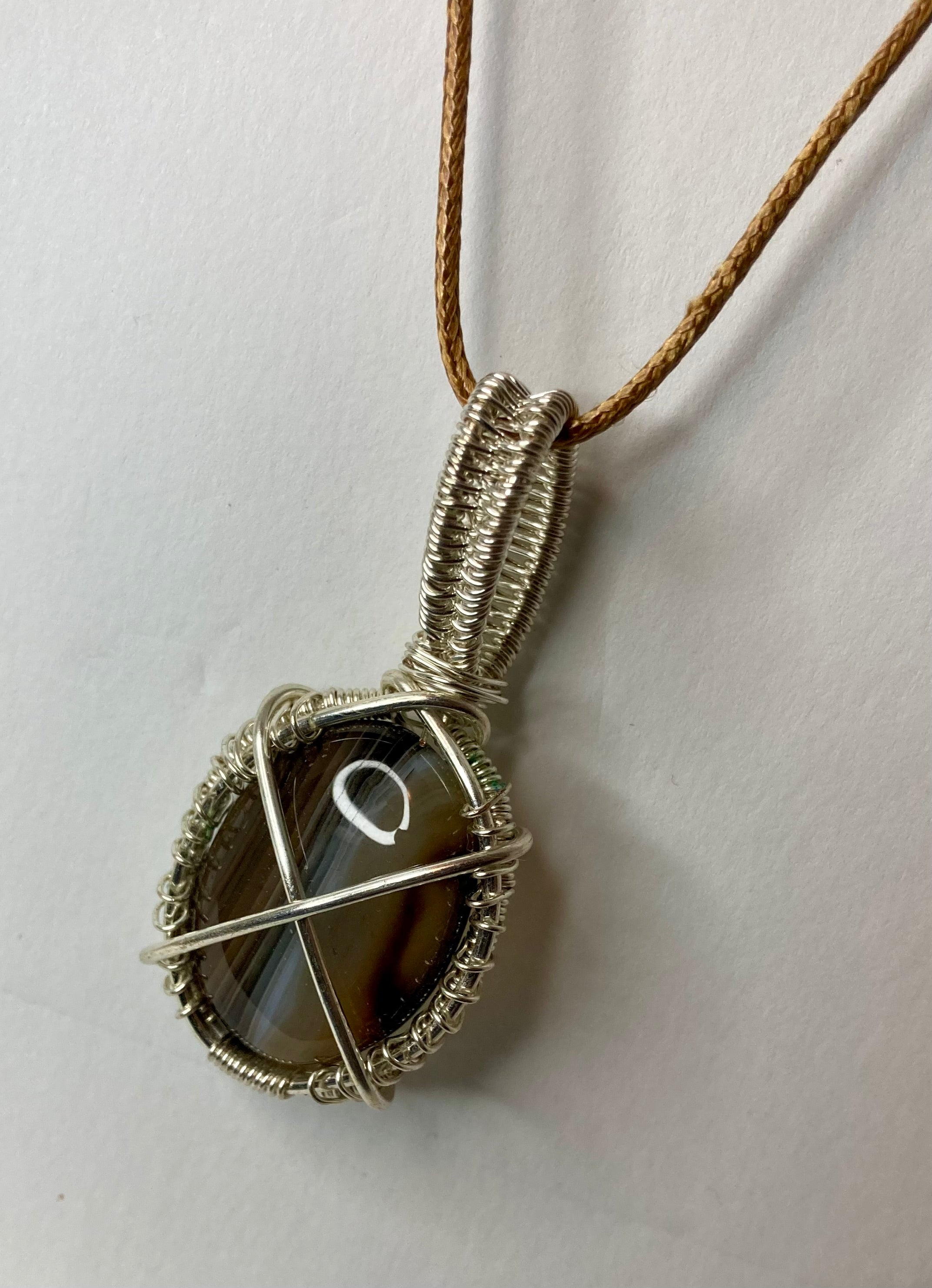 Wire wrapped stone pendants, silver plated copper wire