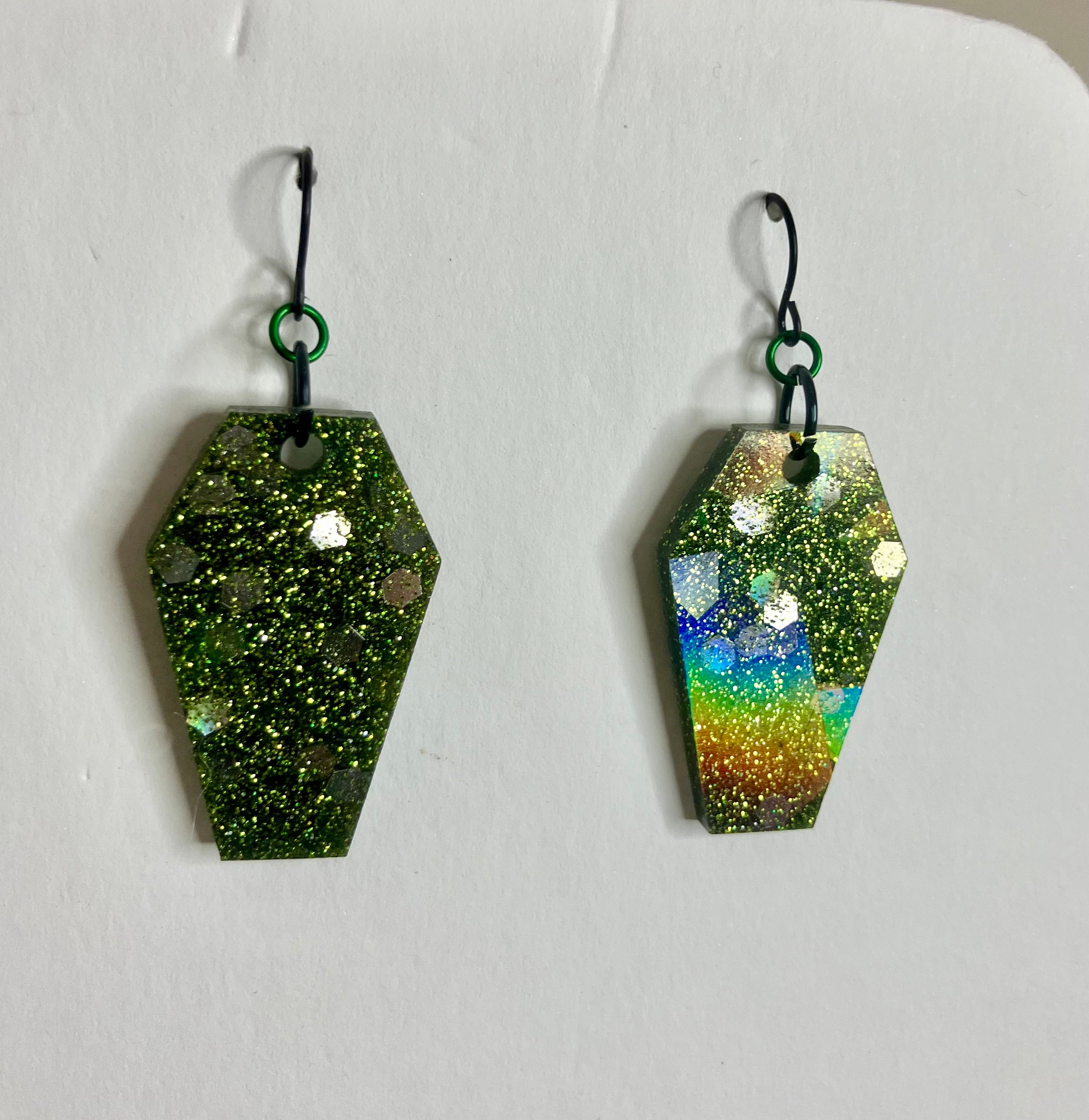 Holographic coffin resin earrings
