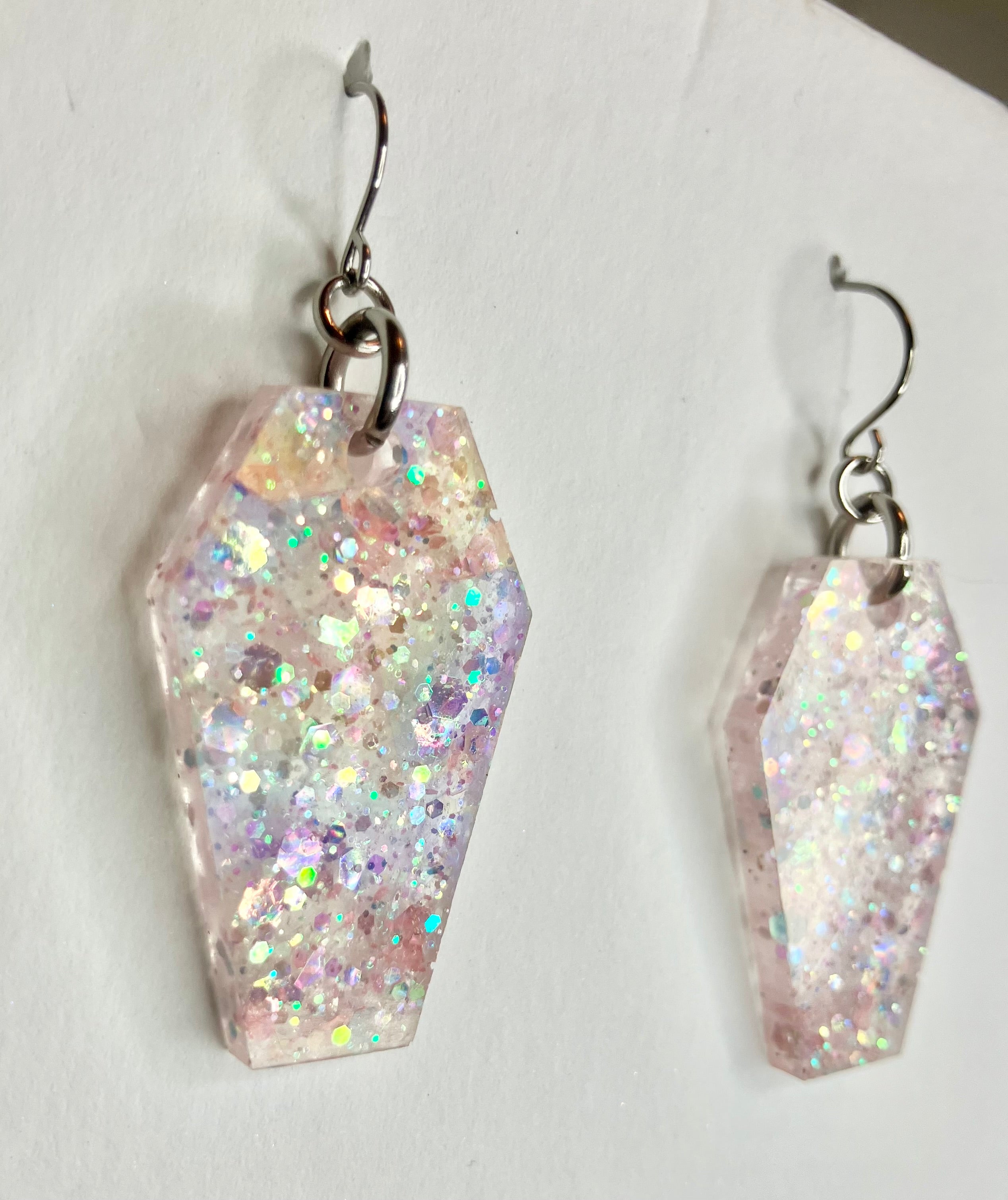 Holographic coffin resin earrings