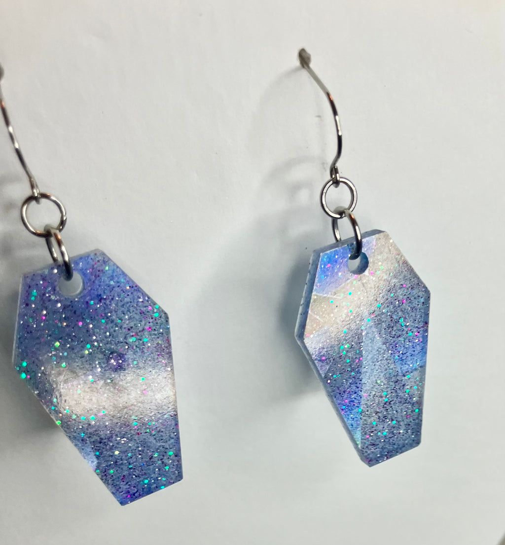 Holographic coffin resin earrings