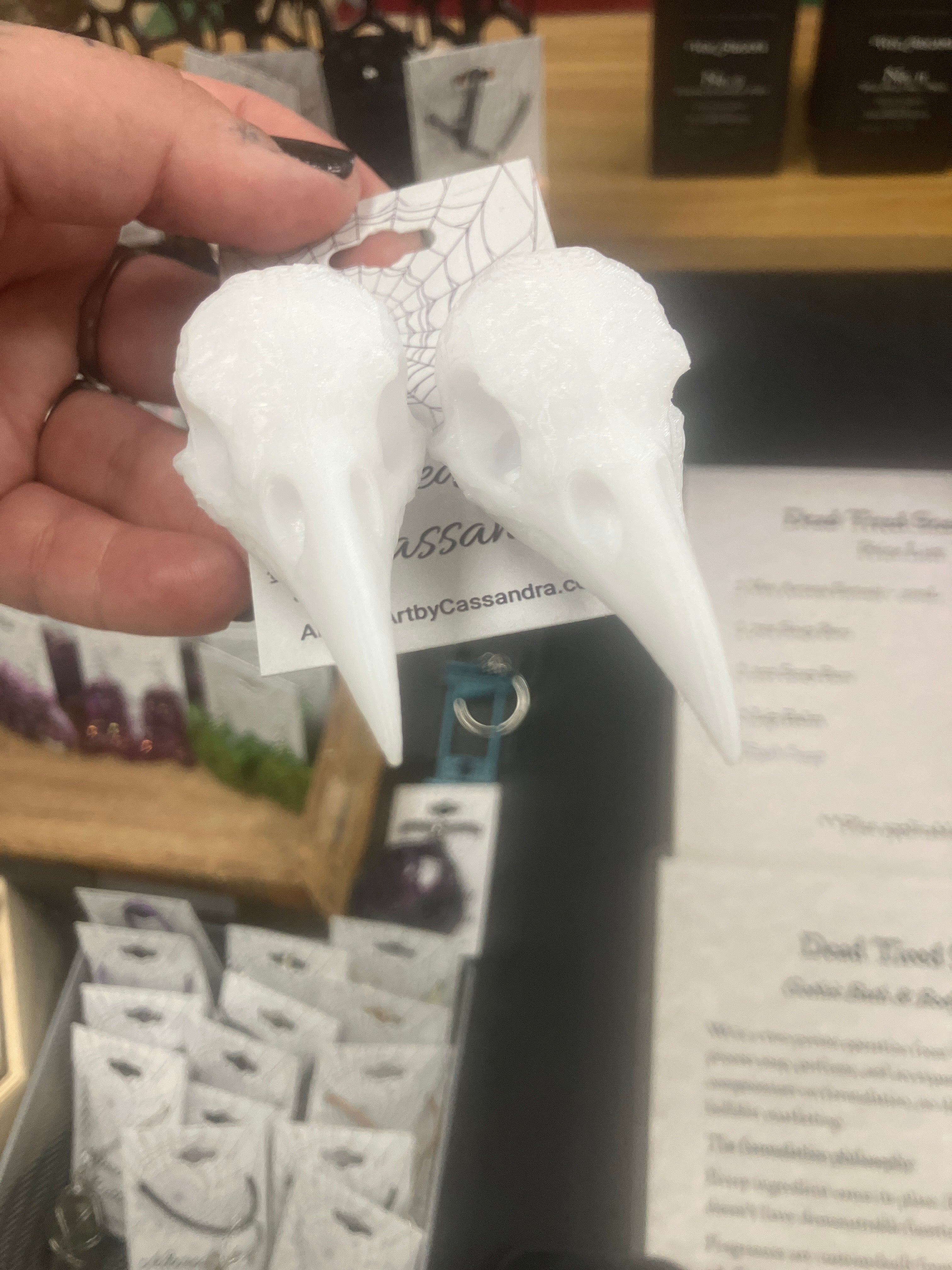 Faux bird skull earrings