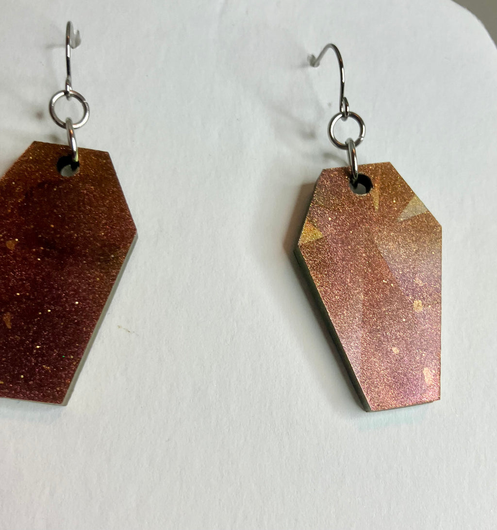 Holographic coffin resin earrings