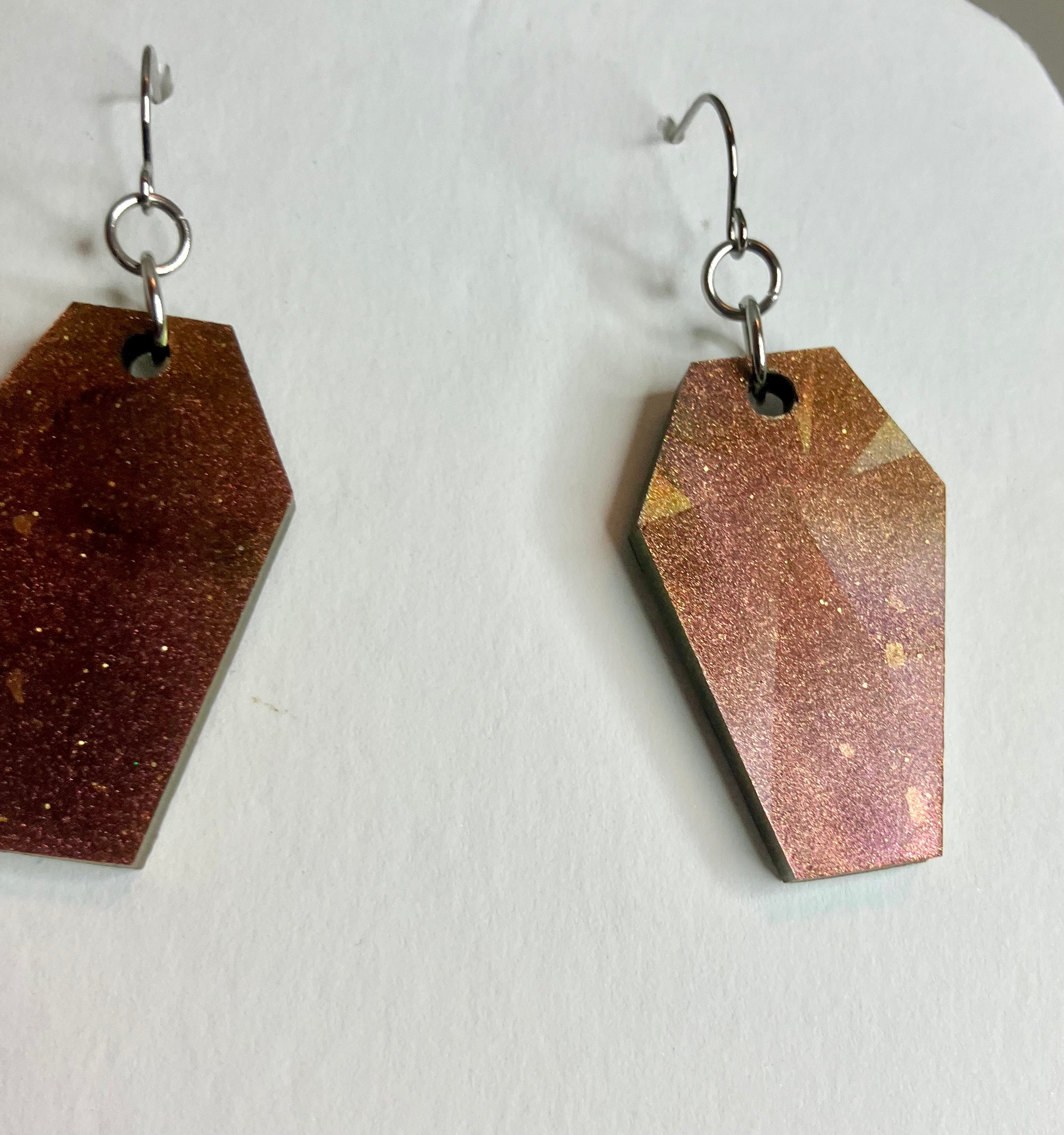 Holographic coffin resin earrings