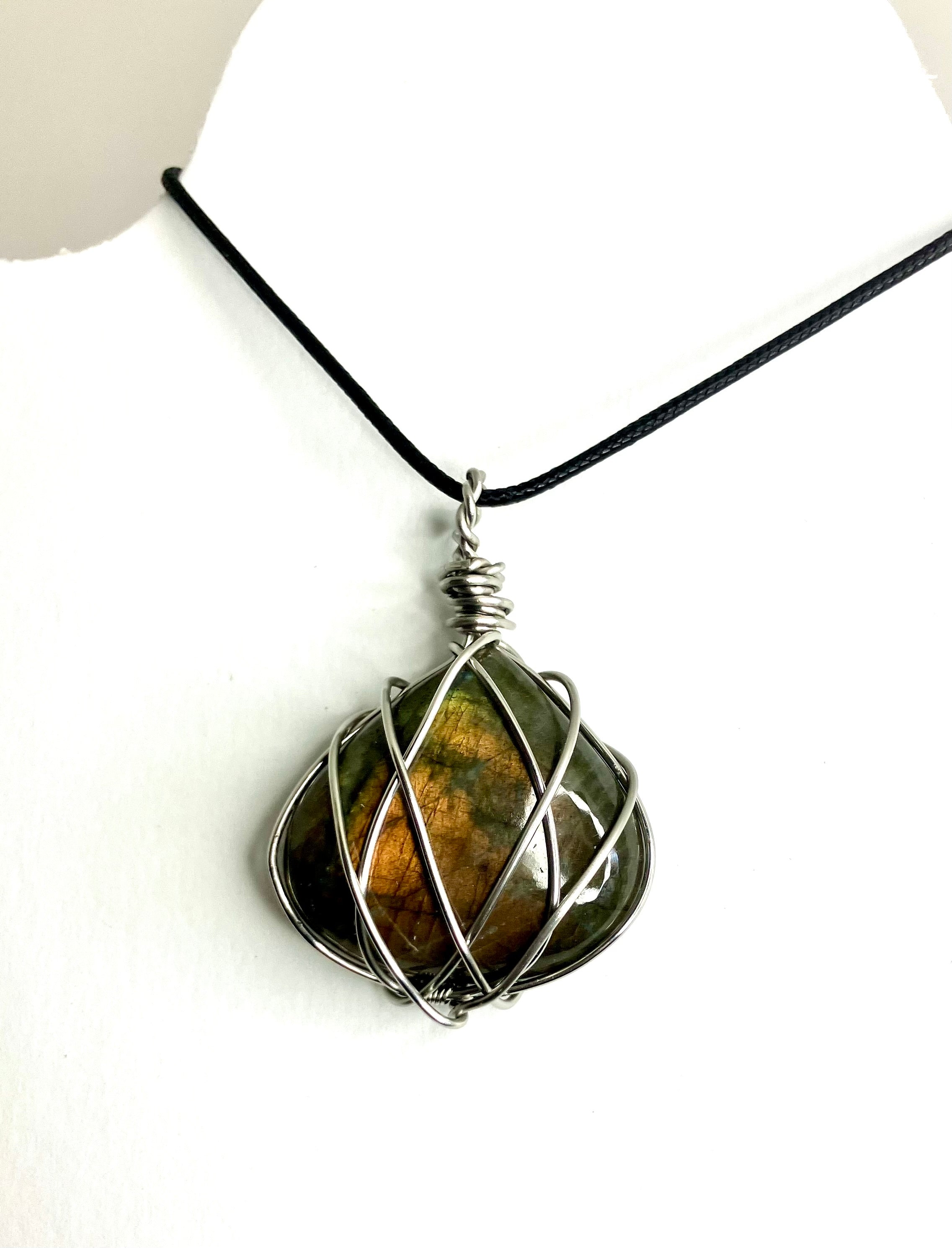 Wire wrapped stones and crystals with stainless steel wire