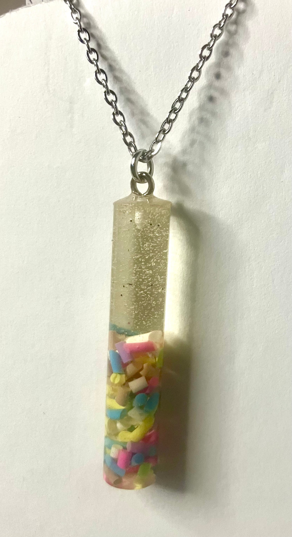 Resin cylinder pendant necklace