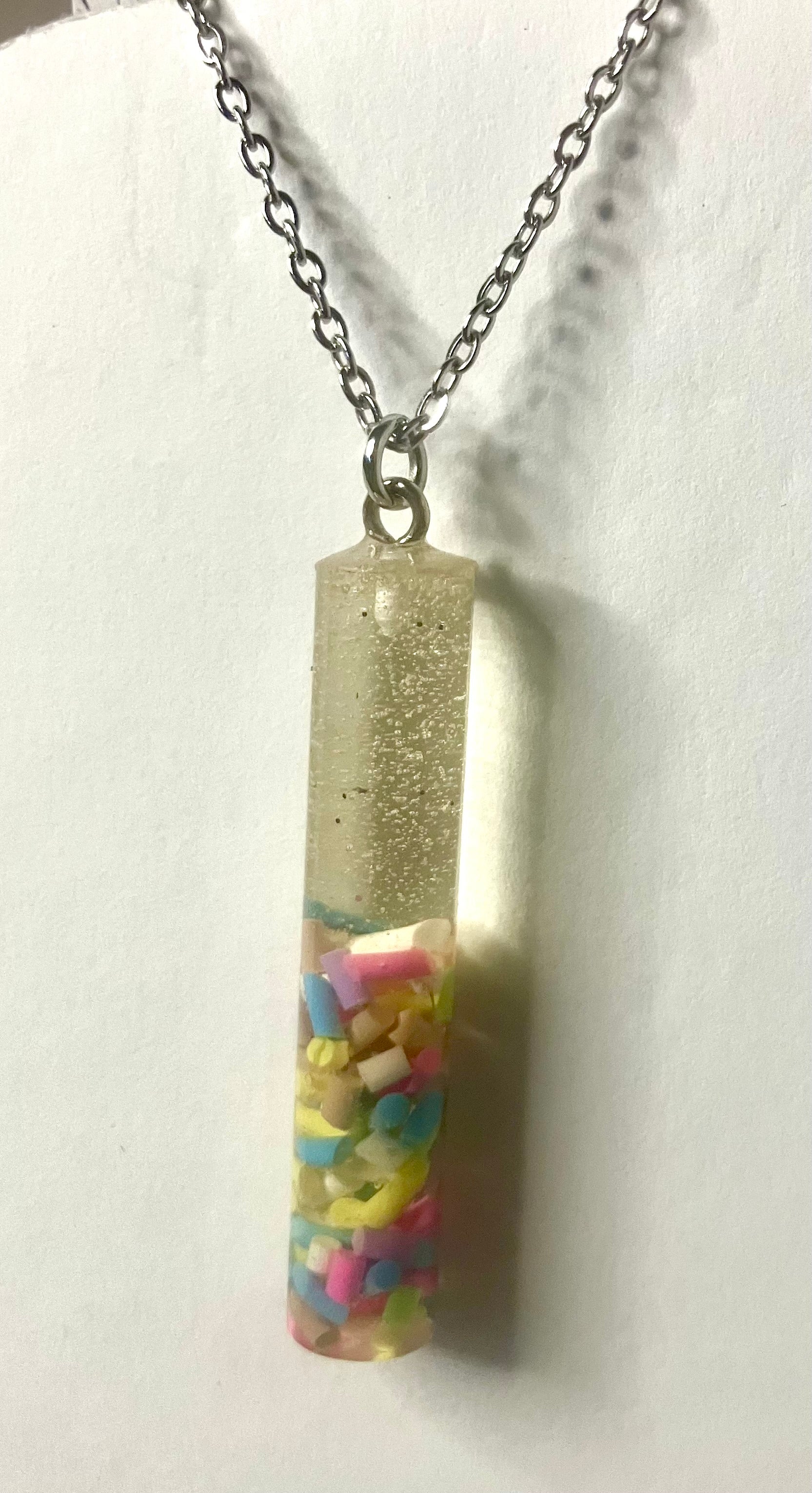 Resin cylinder pendant necklace