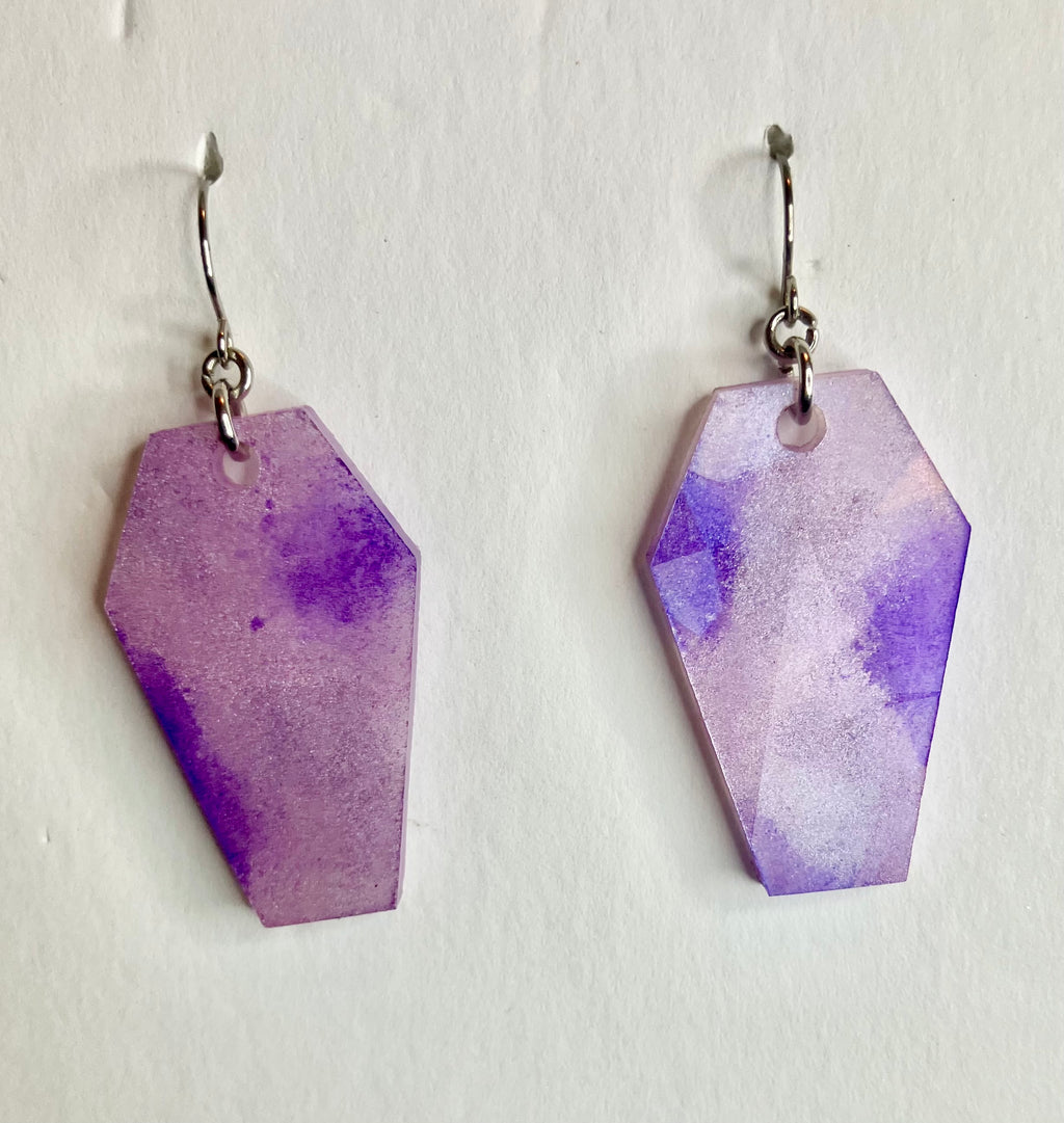 Holographic coffin resin earrings