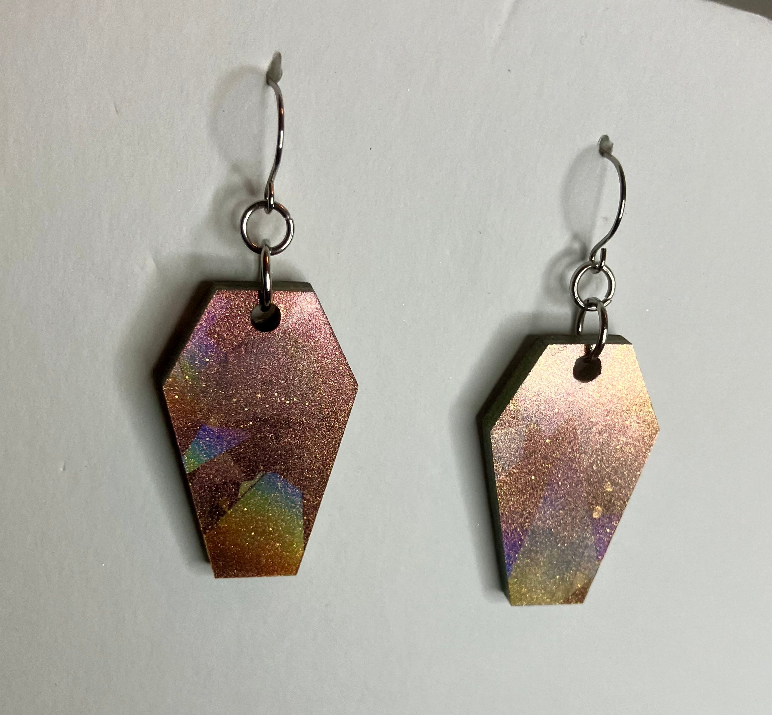 Holographic coffin resin earrings