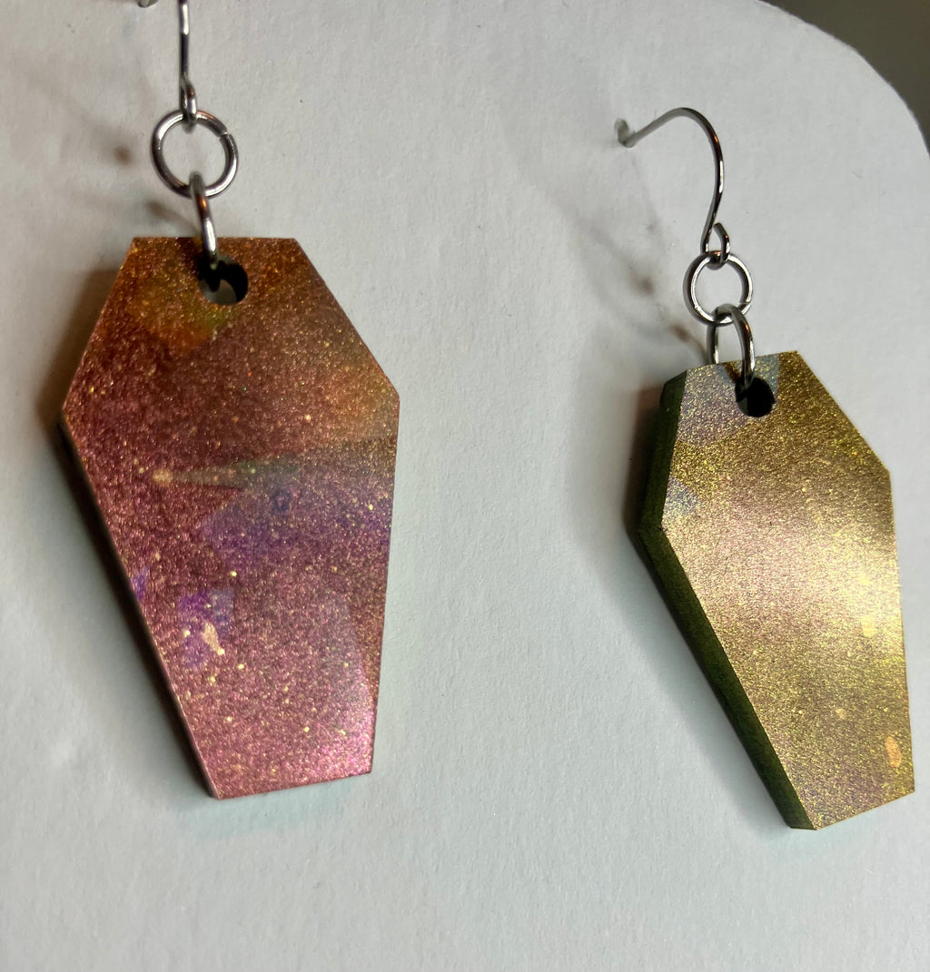 Holographic coffin resin earrings