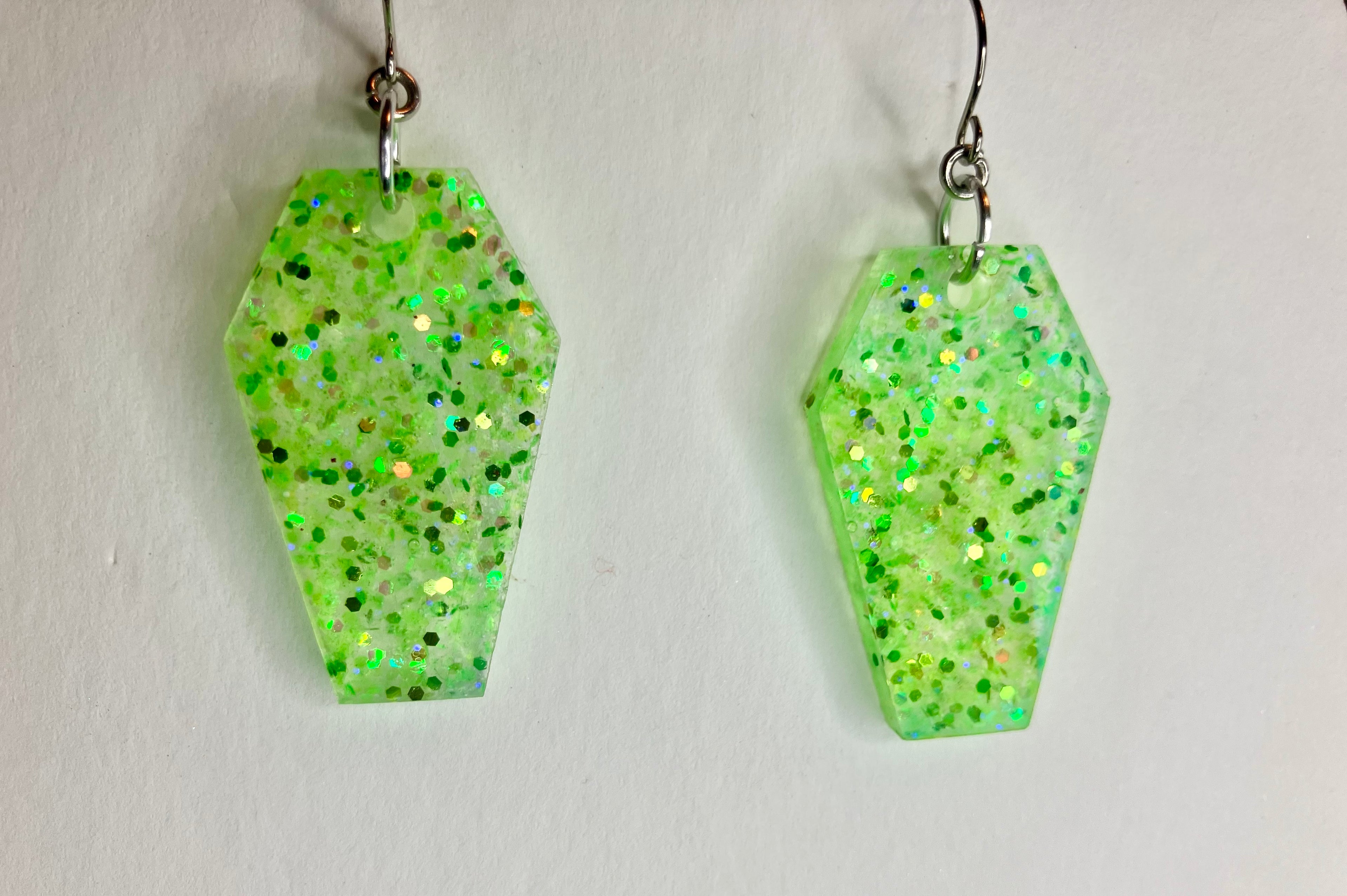 Holographic coffin resin earrings