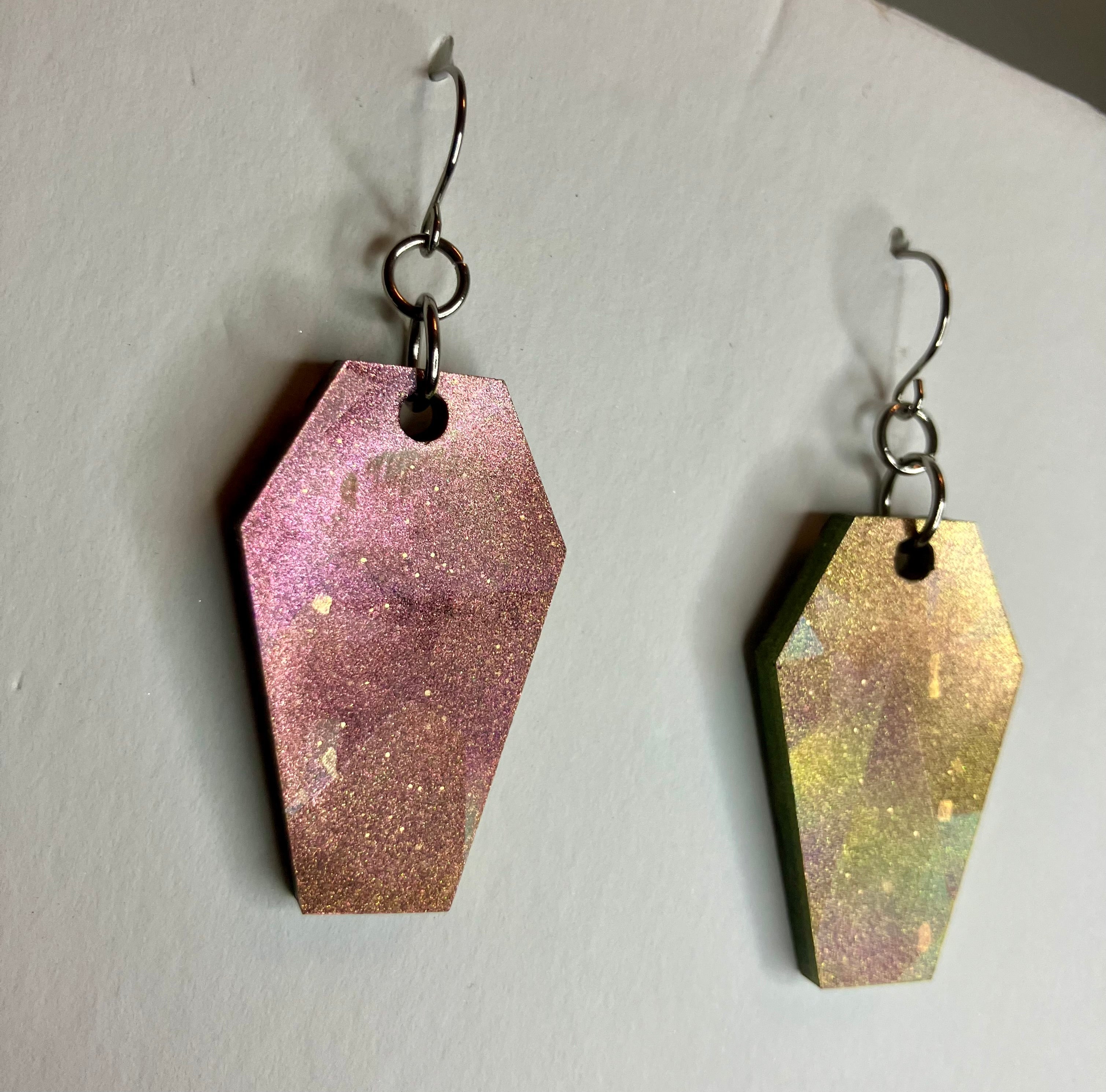 Holographic coffin resin earrings