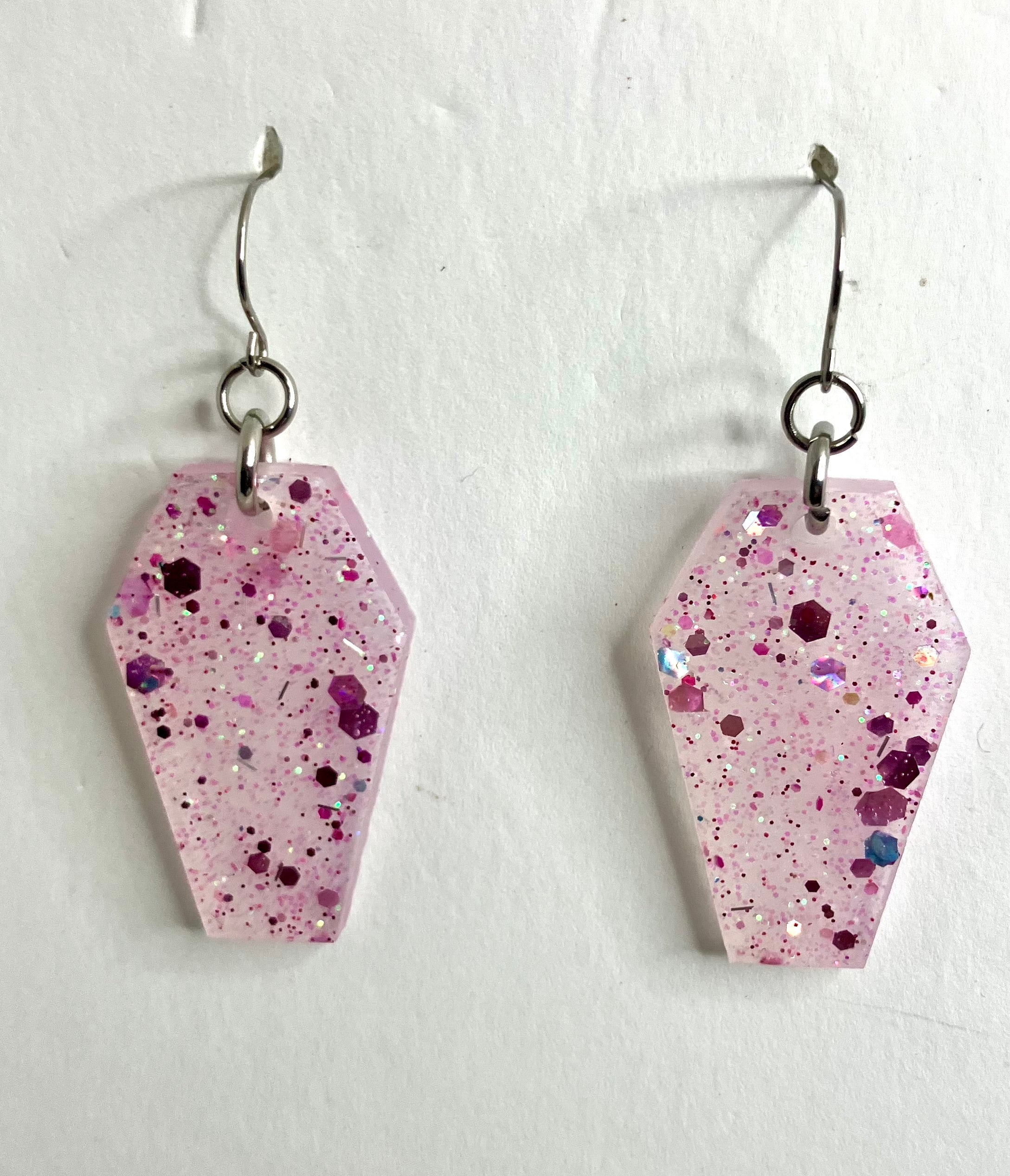 Holographic coffin resin earrings