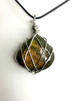 Wire wrapped stones and crystals with stainless steel wire