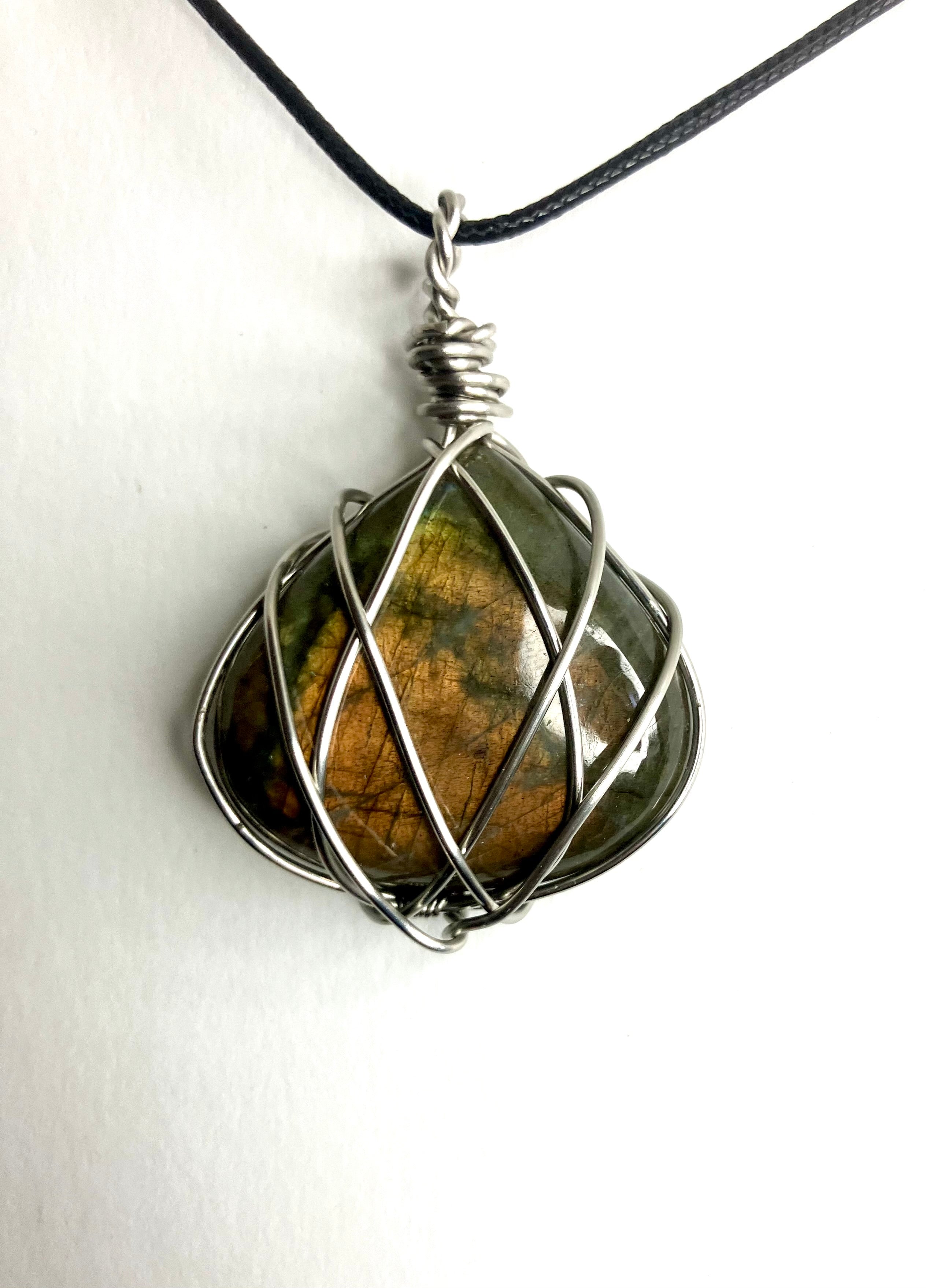 Wire wrapped stones and crystals with stainless steel wire