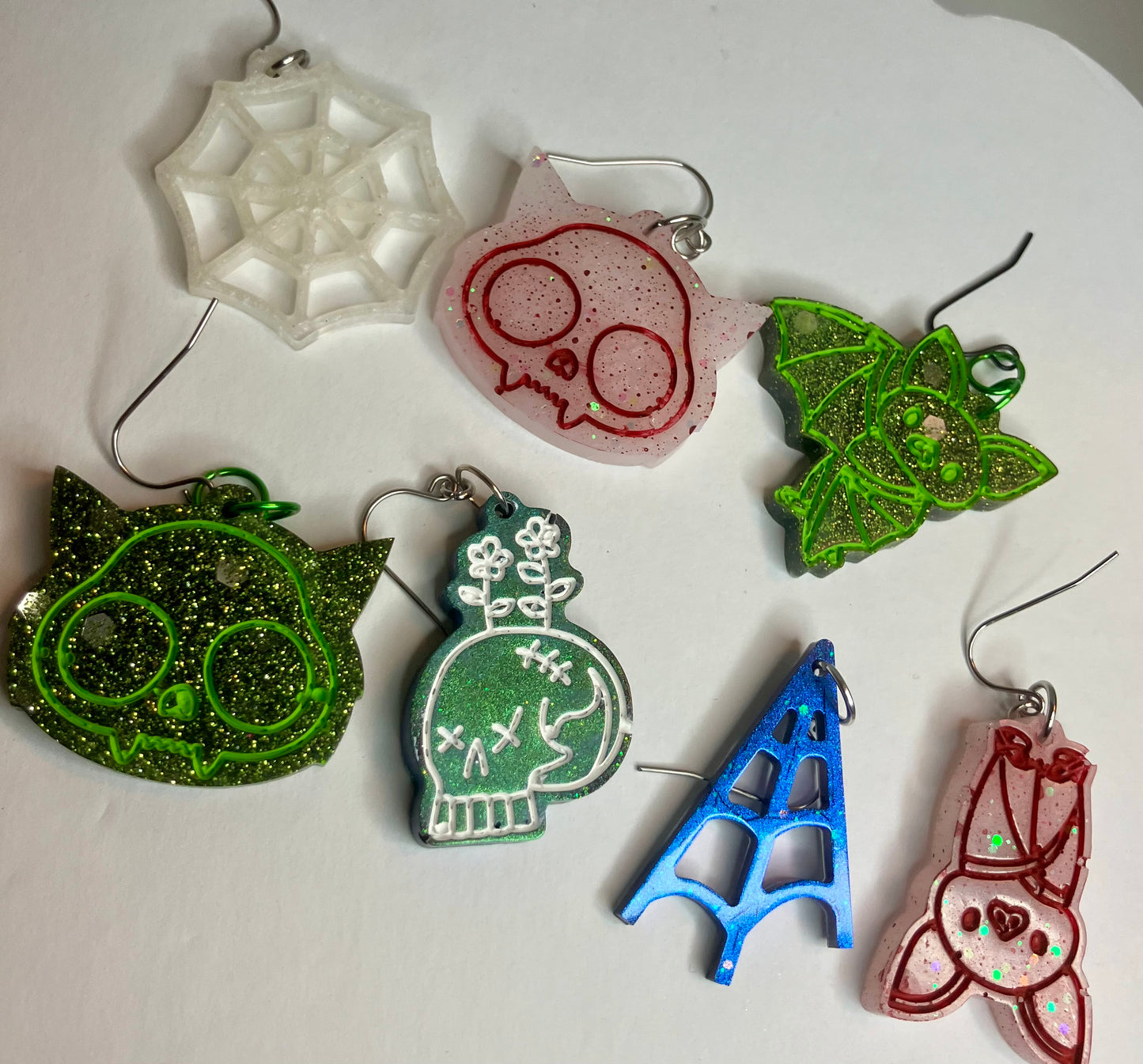 Spooky Resin Earrings: Bats, Skulls, Spiderwebs & More