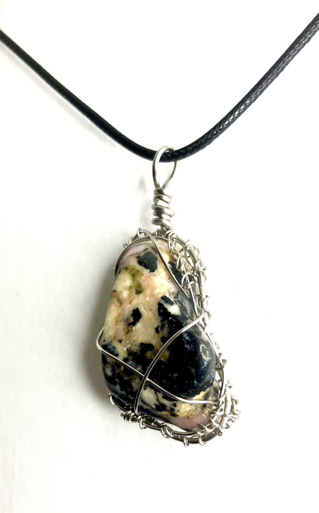 Wire wrapped stones and crystals with stainless steel wire