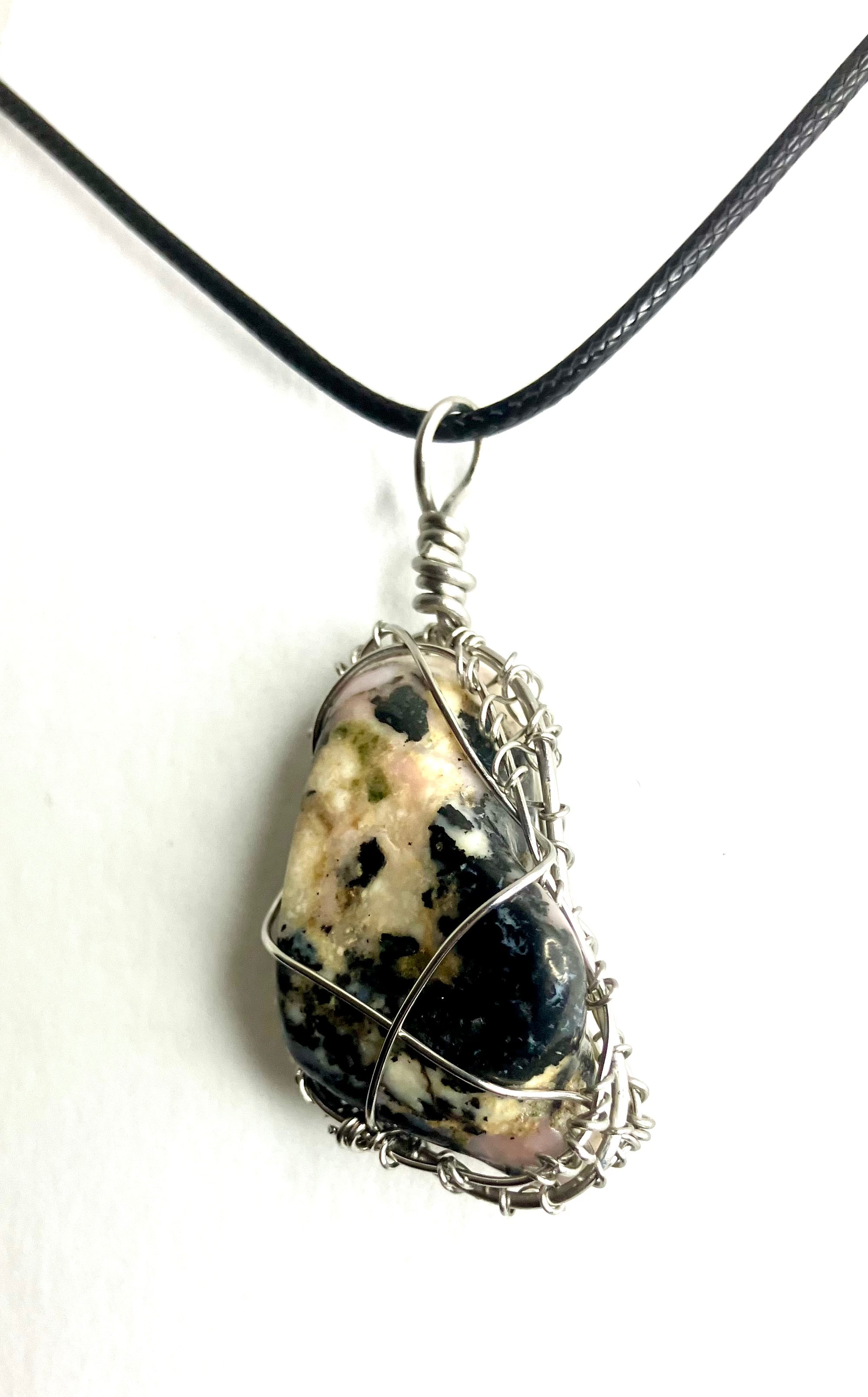 Wire wrapped stones and crystals with stainless steel wire