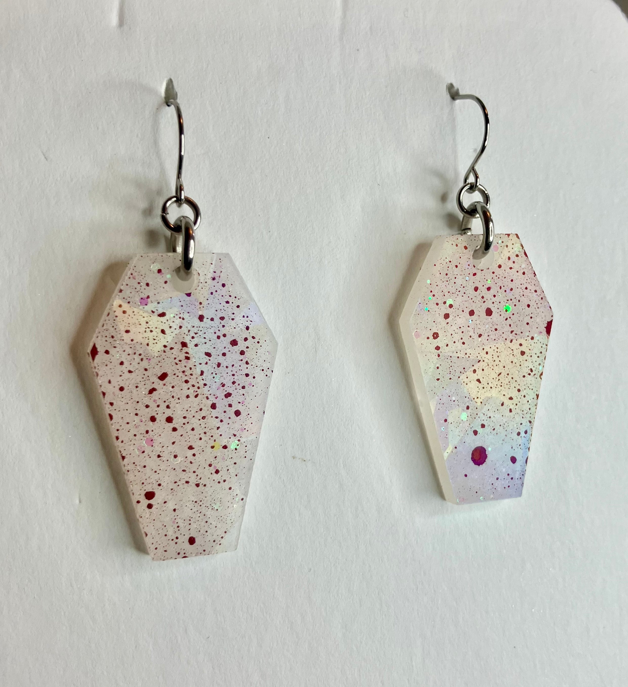 Holographic coffin resin earrings