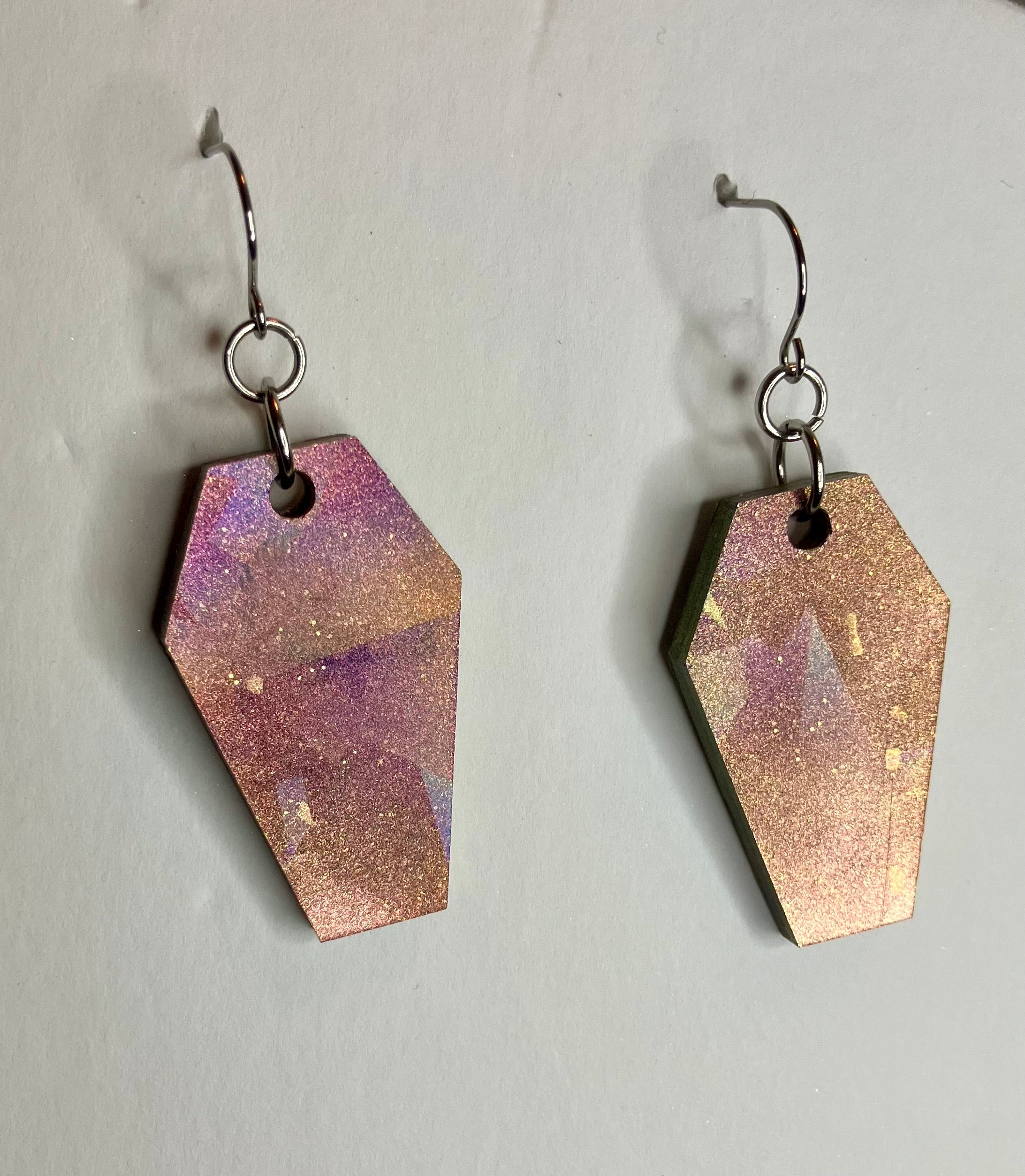 Holographic coffin resin earrings