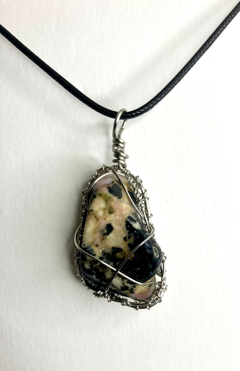 Wire wrapped stones and crystals with stainless steel wire