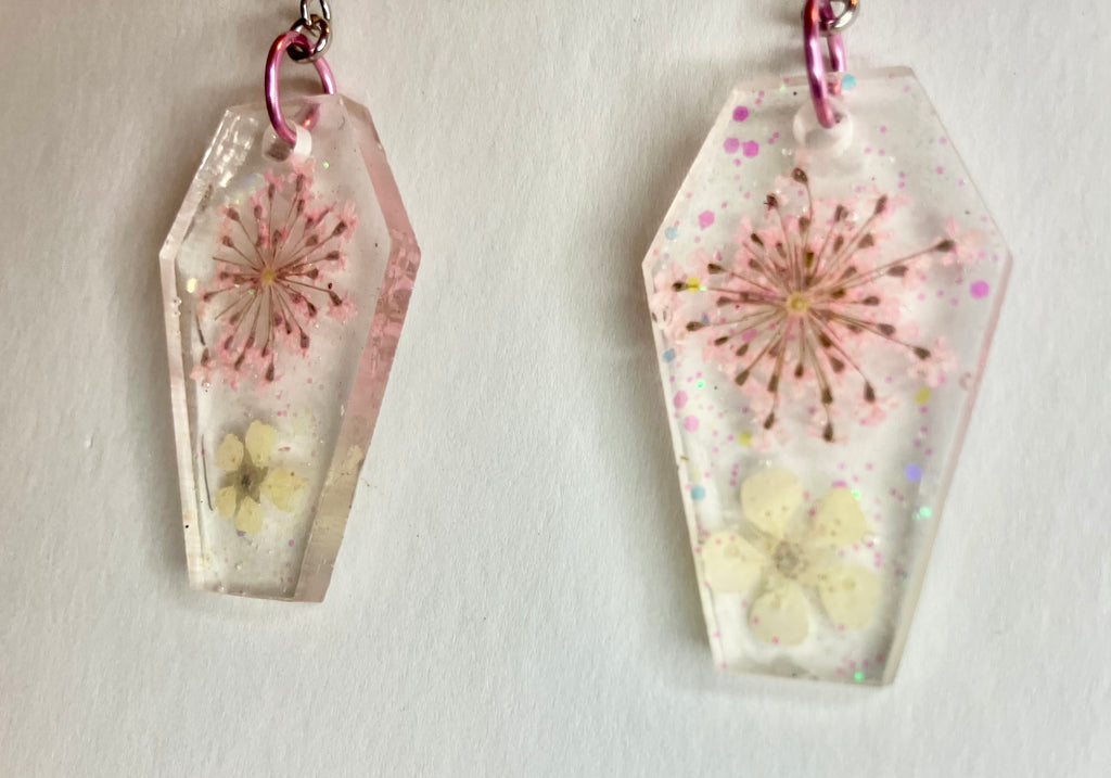 Holographic coffin resin earrings